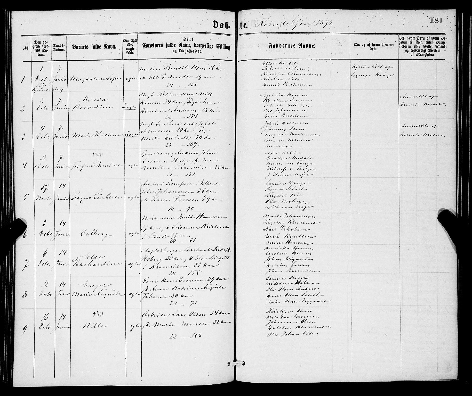 Korskirken sokneprestembete, SAB/A-76101/H/Hab: Parish register (copy) no. B 6, 1869-1874, p. 181