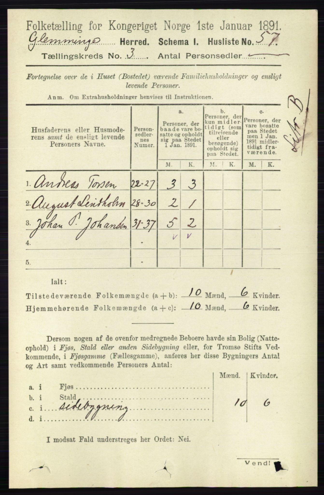 RA, 1891 census for 0132 Glemmen, 1891, p. 1849