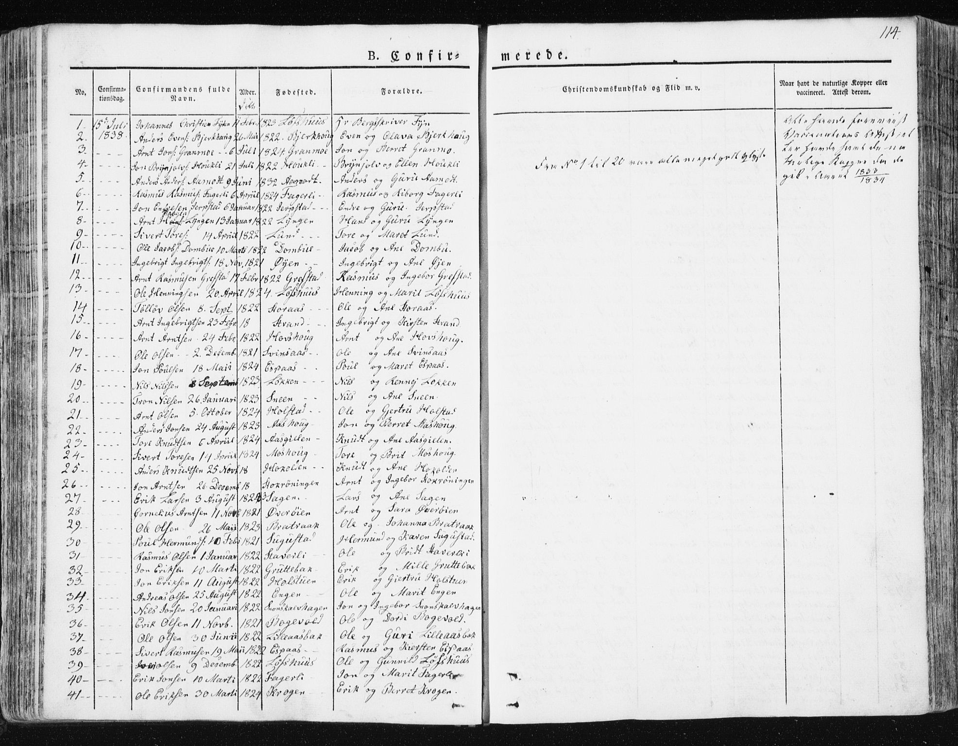 Ministerialprotokoller, klokkerbøker og fødselsregistre - Sør-Trøndelag, SAT/A-1456/672/L0855: Parish register (official) no. 672A07, 1829-1860, p. 114