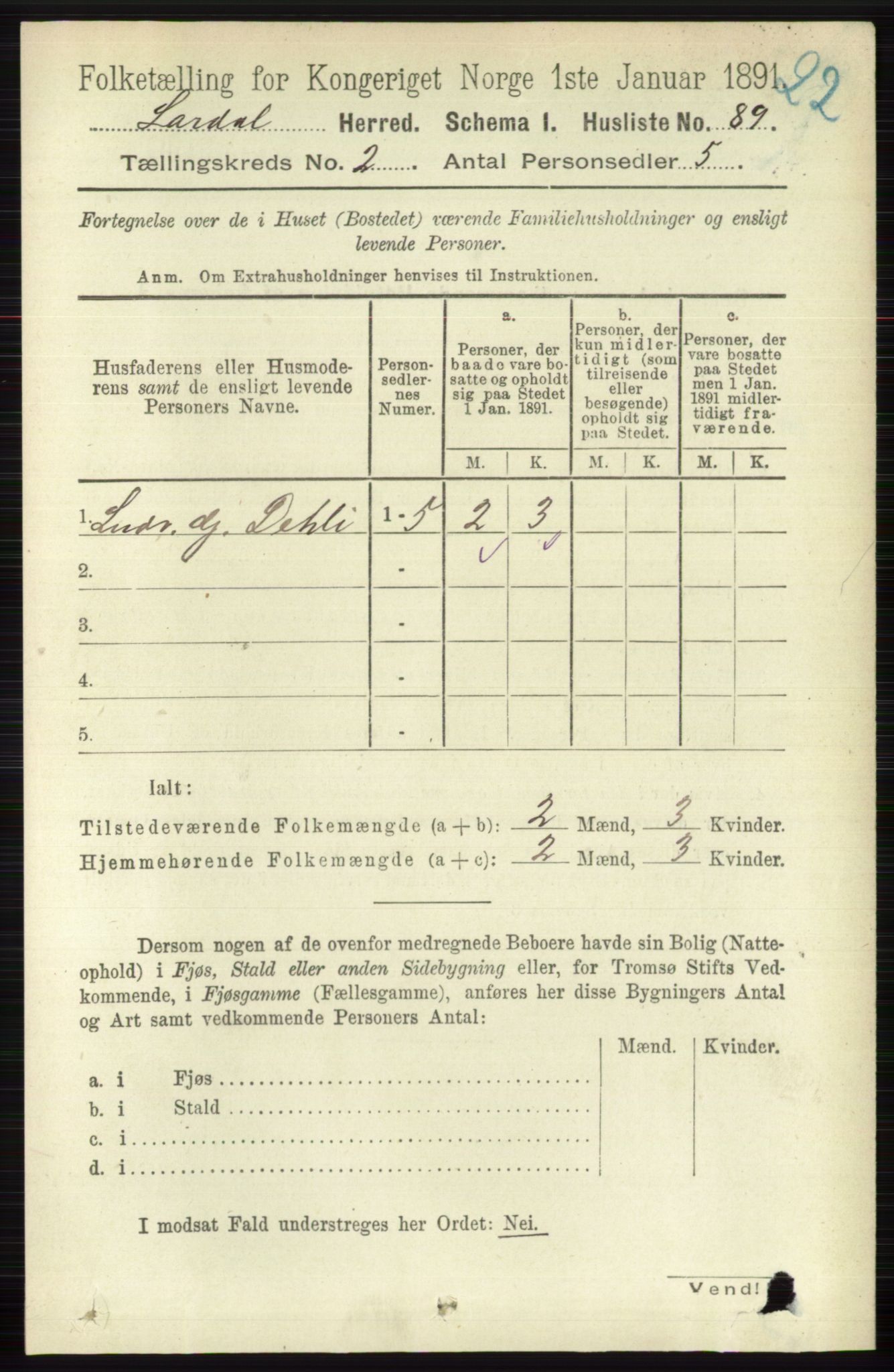 RA, 1891 census for 0728 Lardal, 1891, p. 724