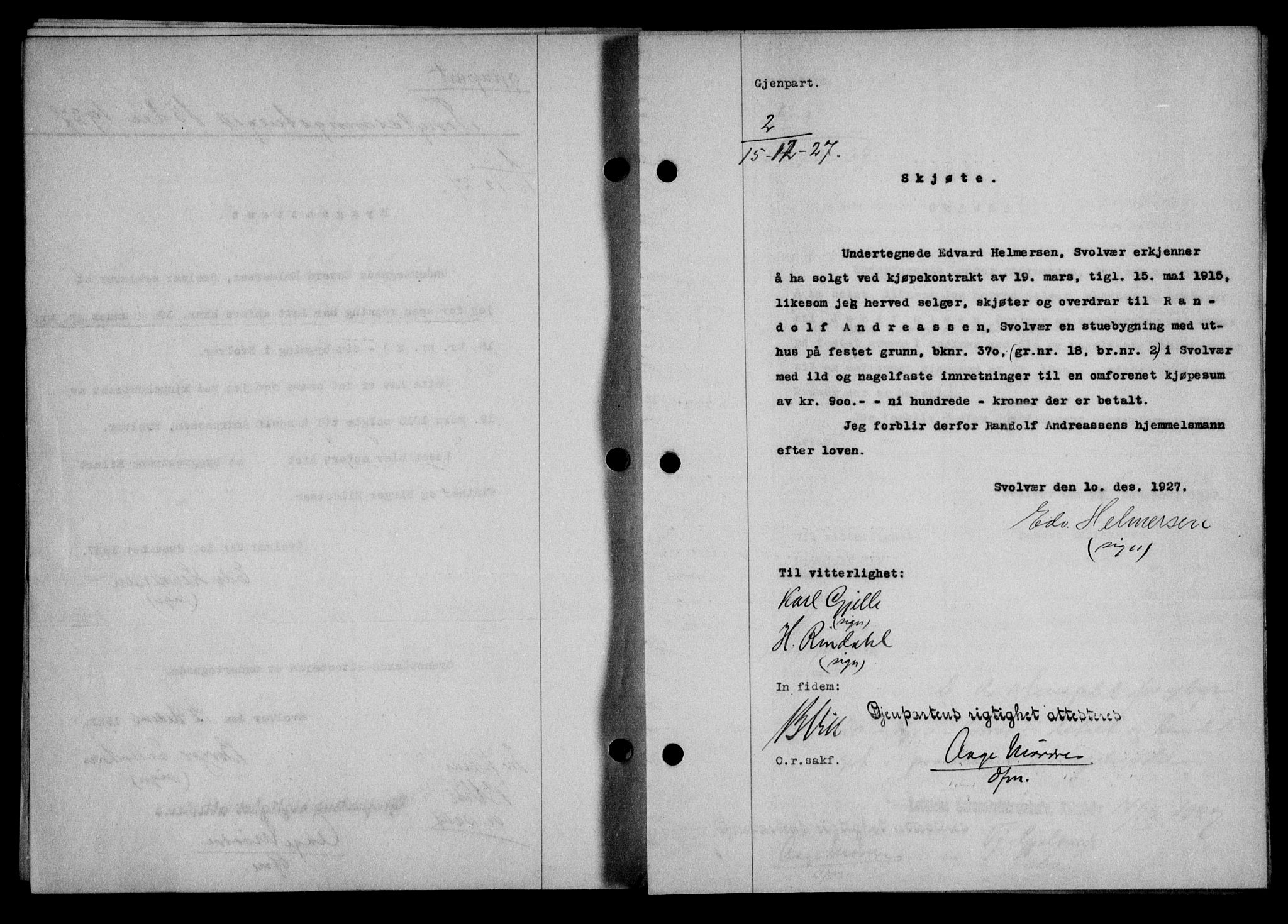 Lofoten sorenskriveri, SAT/A-0017/1/2/2C/L0016b: Mortgage book no. 16b, 1927-1927, Deed date: 15.12.1927