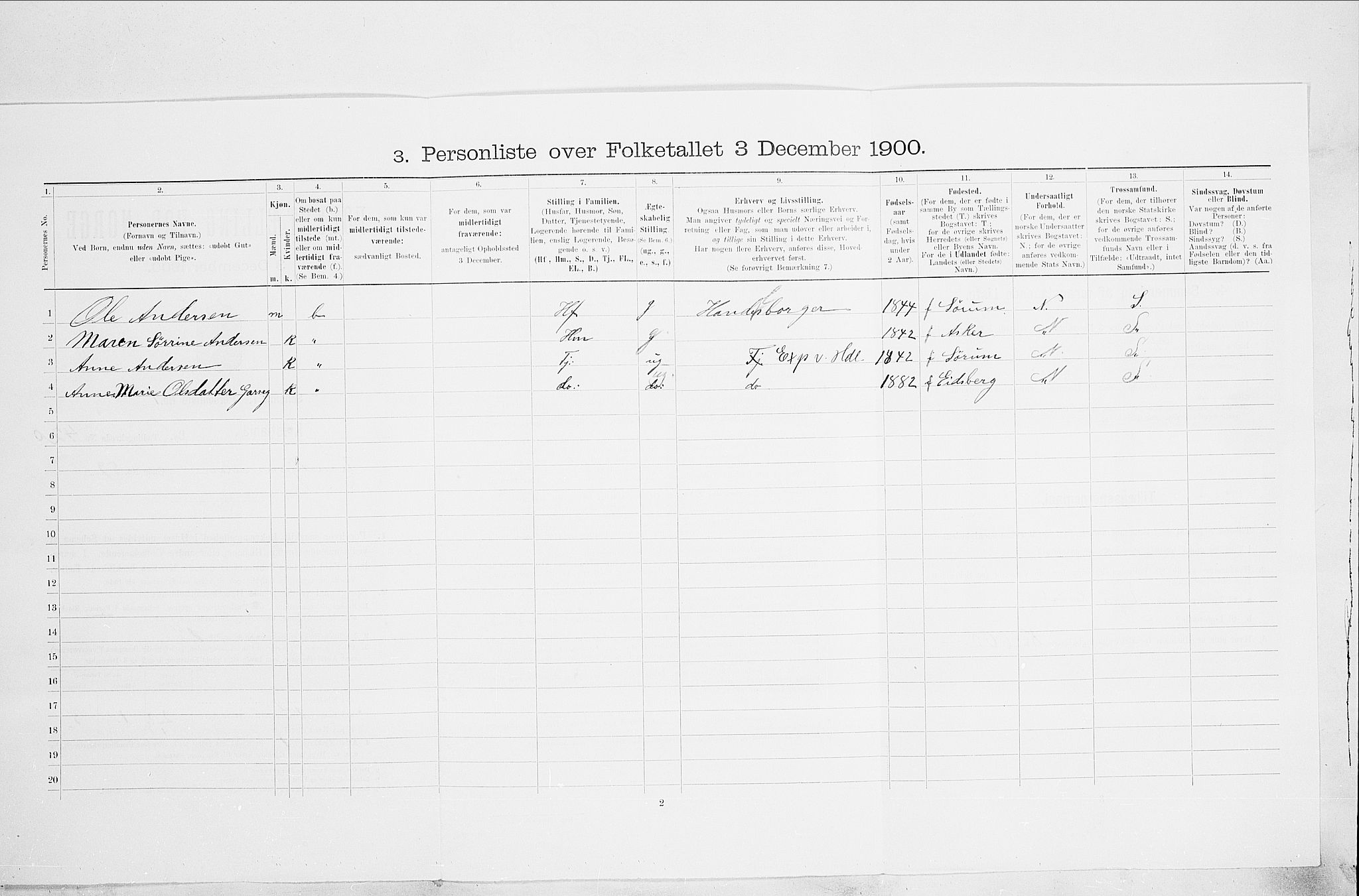 SAO, 1900 census for Kristiania, 1900, p. 105165