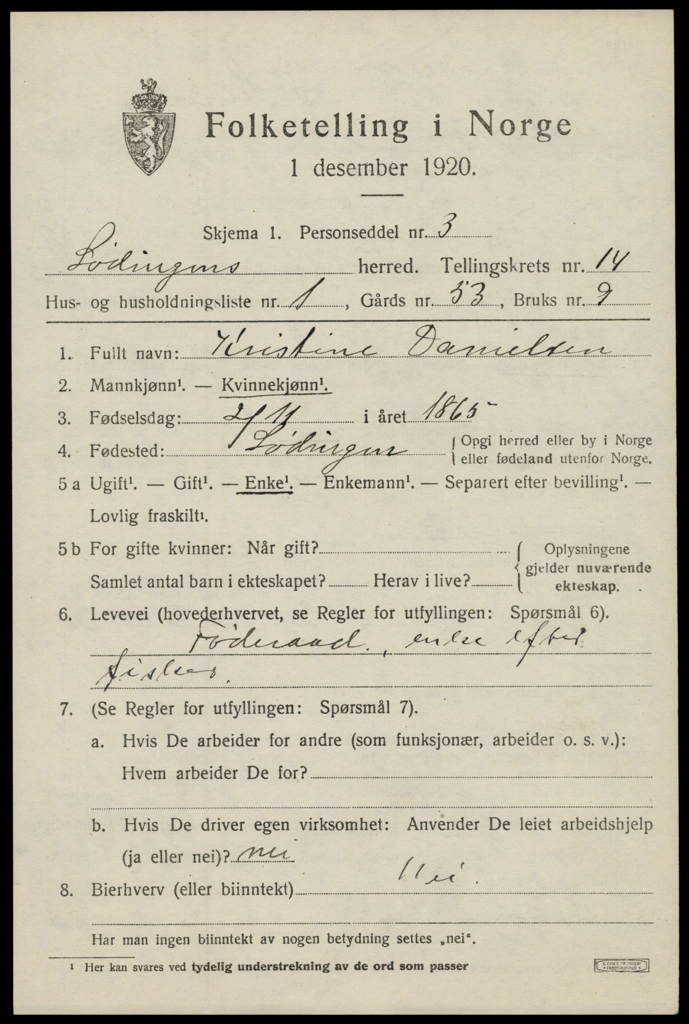 SAT, 1920 census for Lødingen, 1920, p. 6959