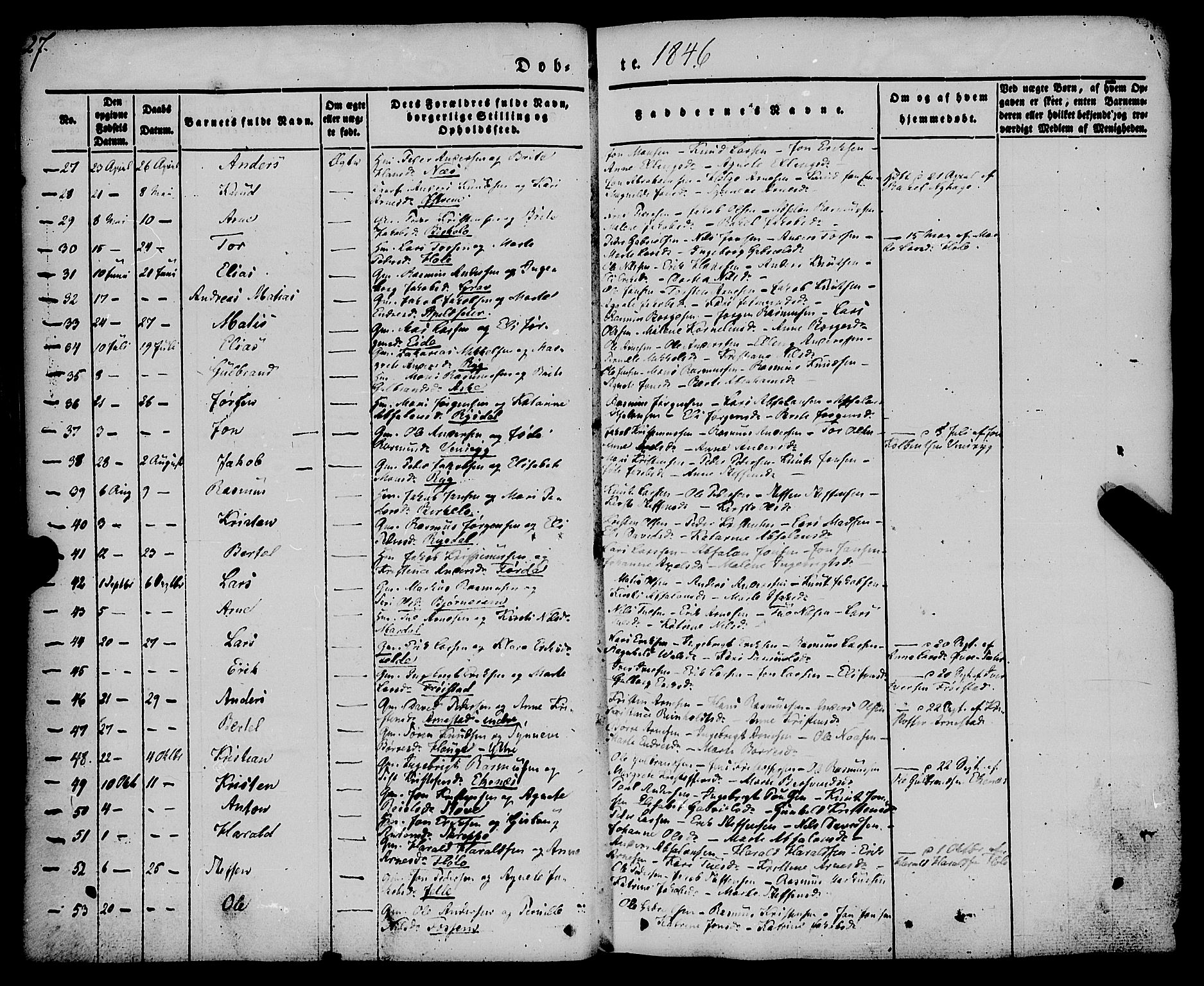 Gloppen sokneprestembete, AV/SAB-A-80101/H/Haa/Haaa/L0008: Parish register (official) no. A 8, 1837-1855, p. 27