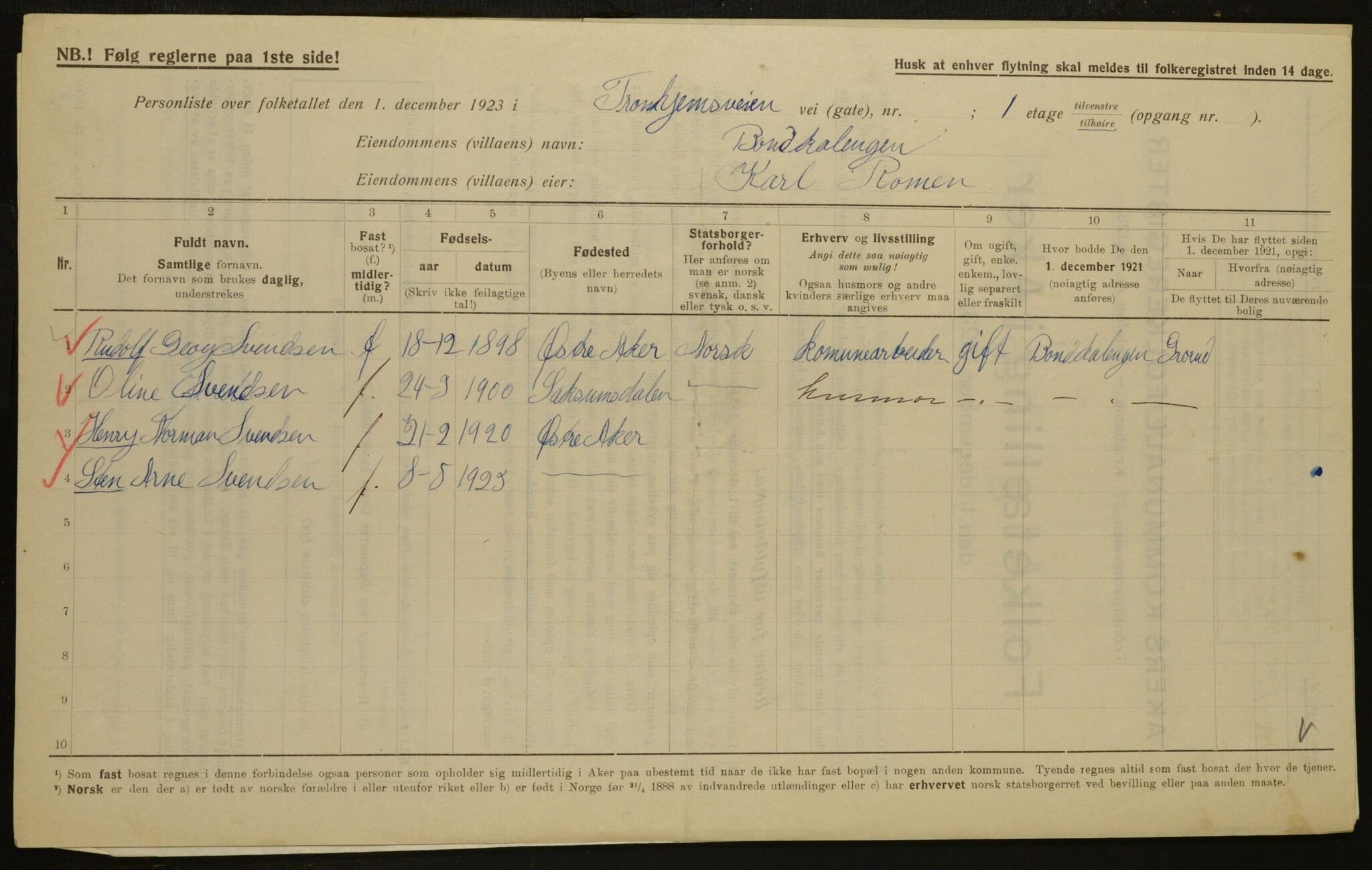 , Municipal Census 1923 for Aker, 1923, p. 33308