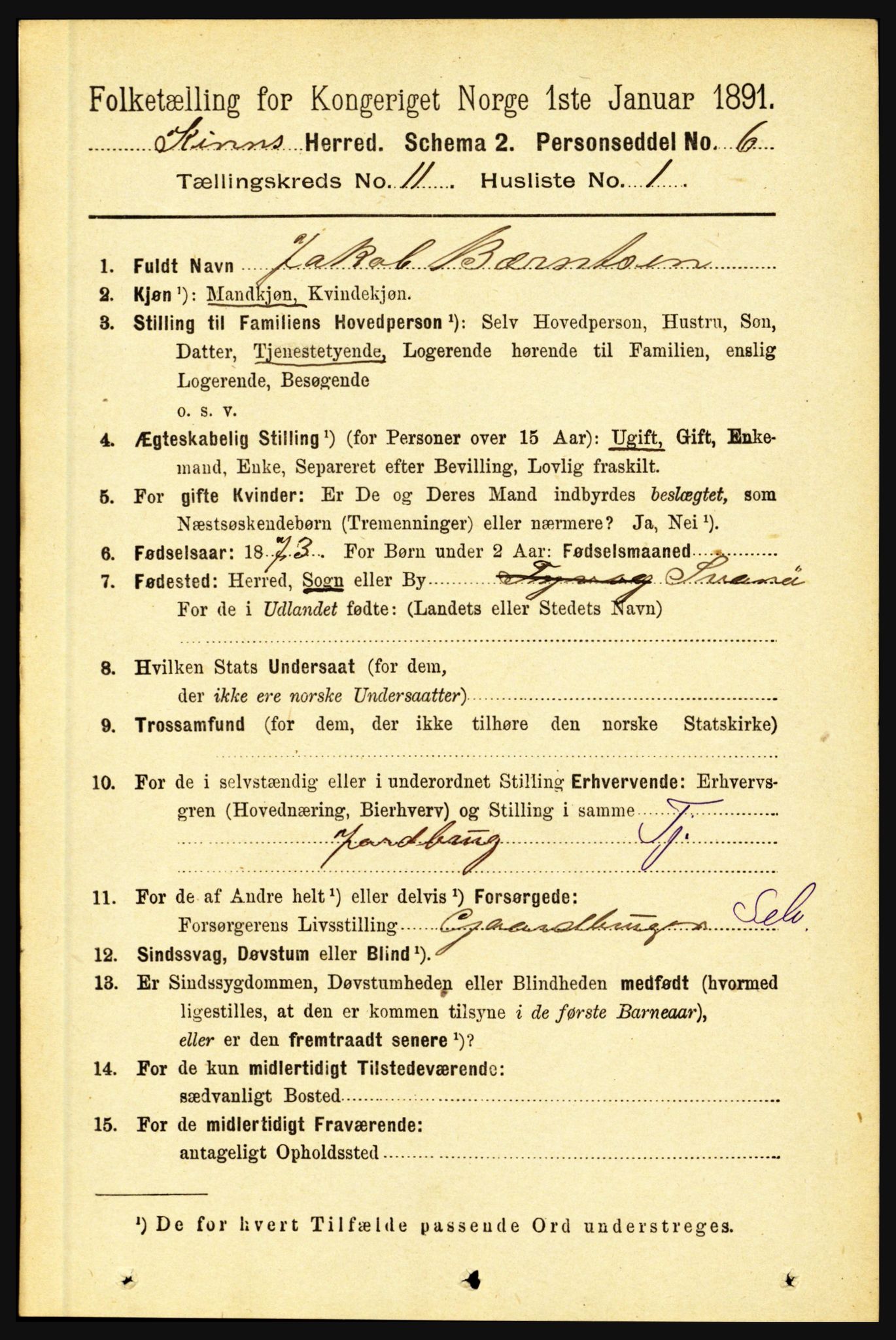 RA, 1891 census for 1437 Kinn, 1891, p. 4061