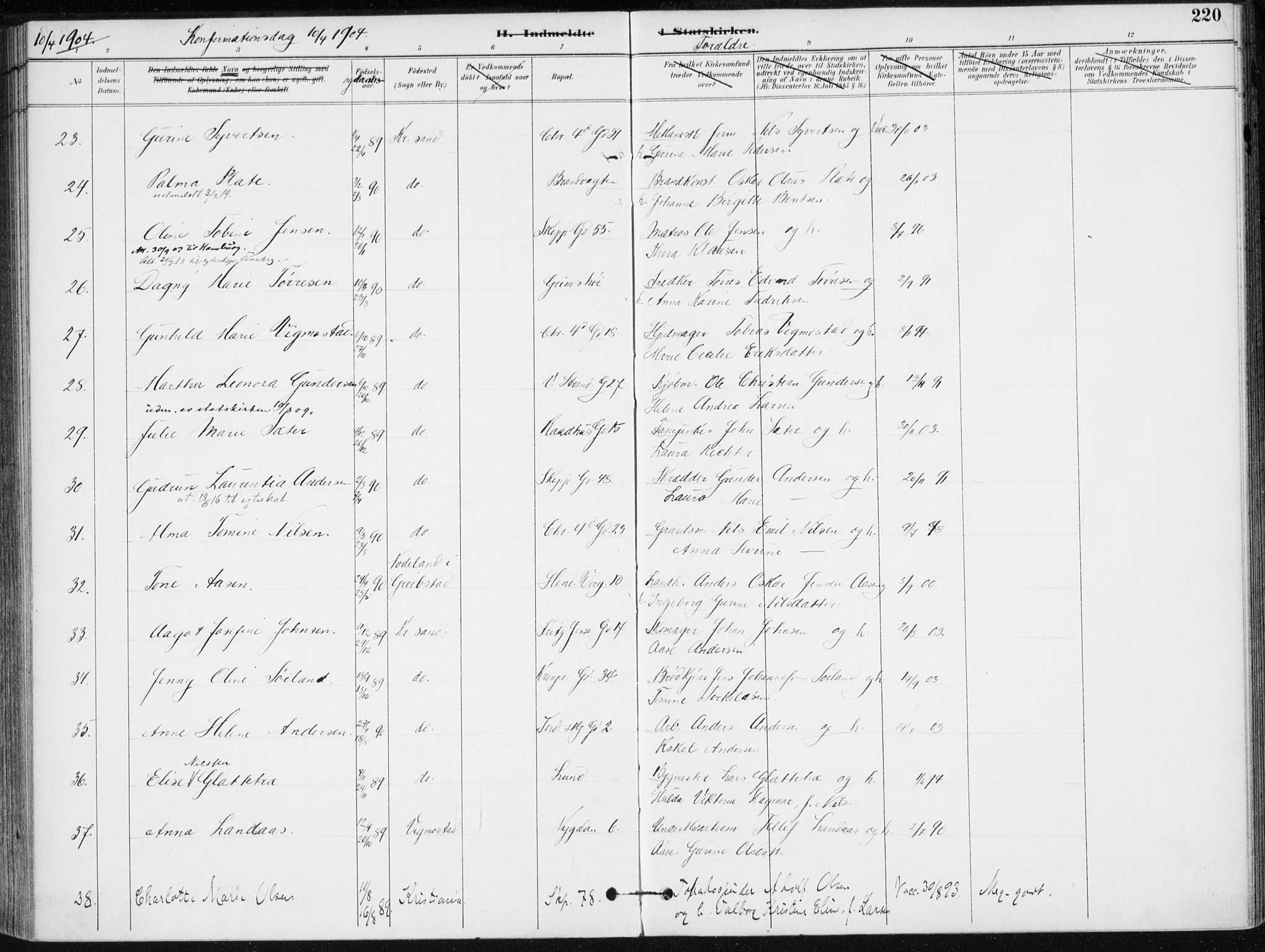 Kristiansand domprosti, SAK/1112-0006/F/Fa/L0020: Parish register (official) no. A 19, 1893-1904, p. 220