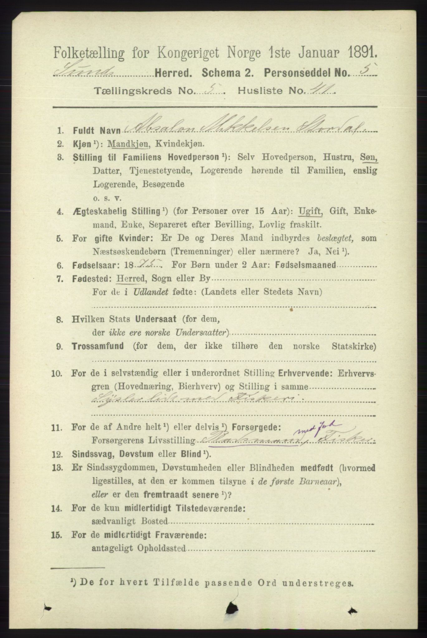 RA, 1891 census for 1245 Sund, 1891, p. 2630