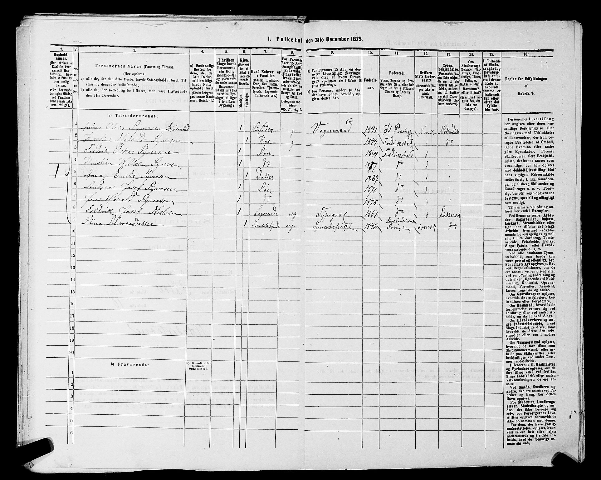RA, 1875 census for 0101P Fredrikshald, 1875, p. 1073