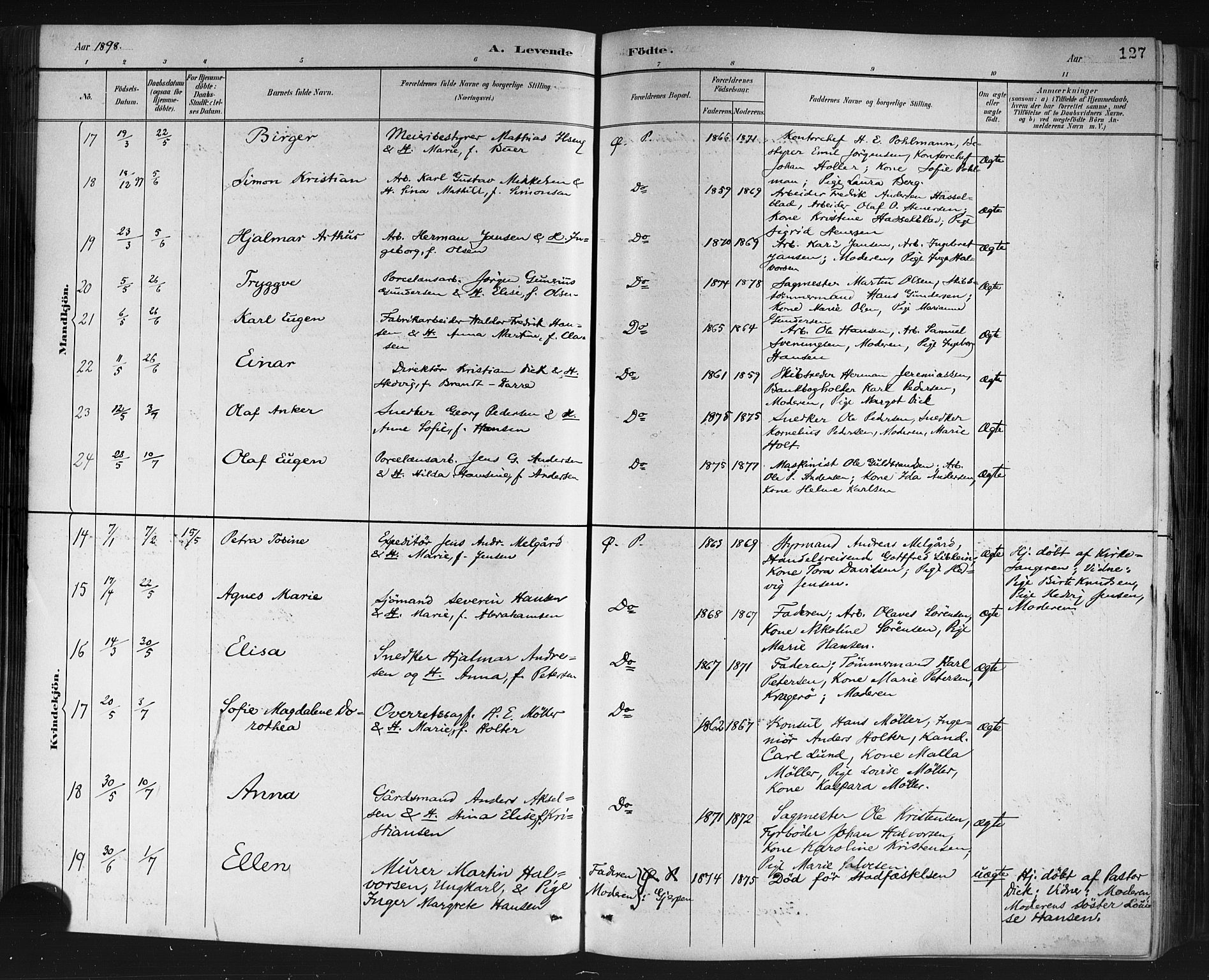 Porsgrunn kirkebøker , AV/SAKO-A-104/G/Gb/L0005: Parish register (copy) no. II 5, 1883-1915, p. 127