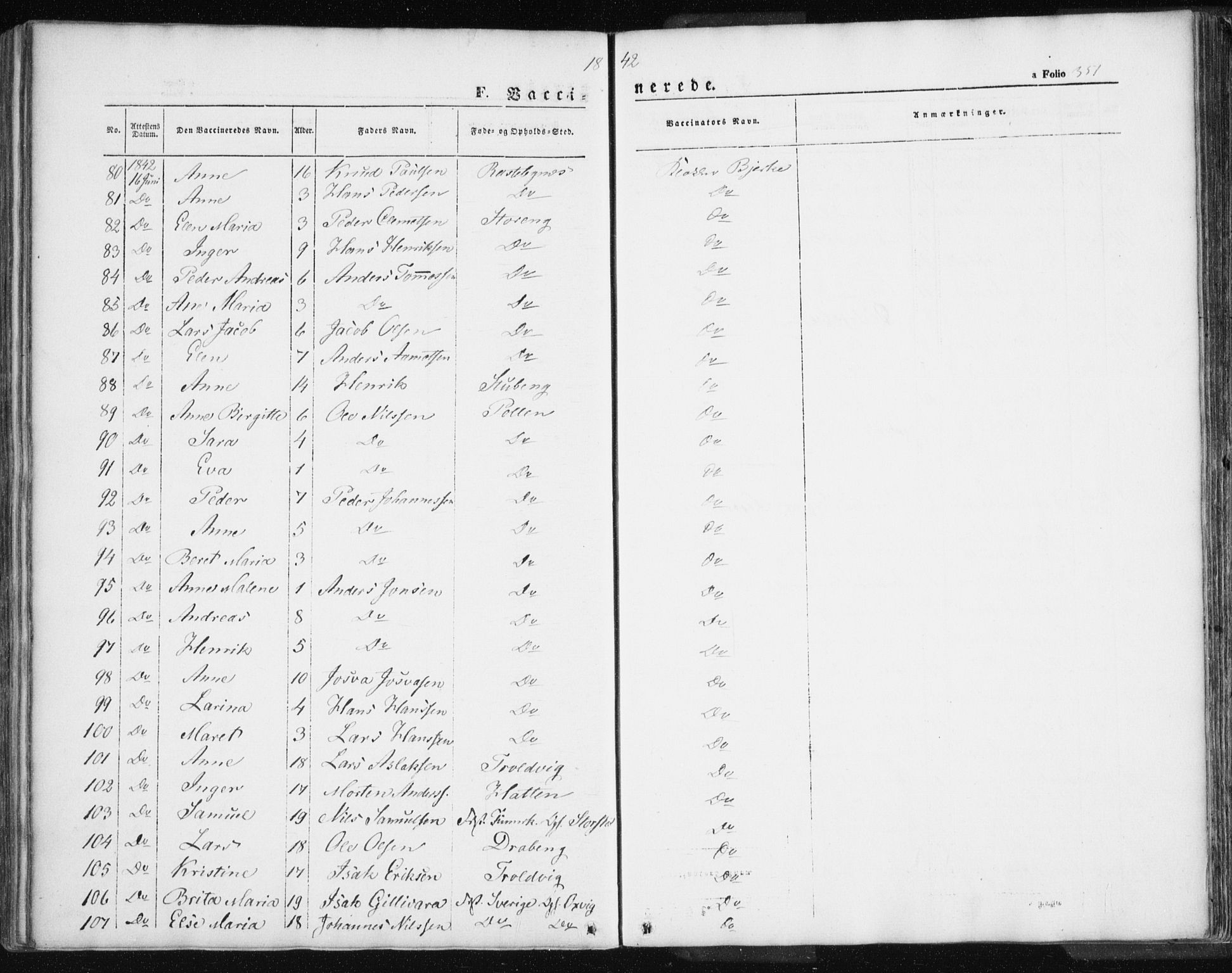 Lyngen sokneprestembete, SATØ/S-1289/H/He/Hea/L0004kirke: Parish register (official) no. 4, 1839-1858, p. 351