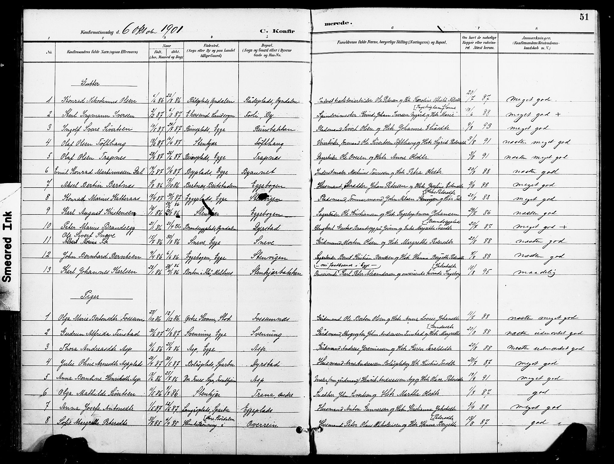 Ministerialprotokoller, klokkerbøker og fødselsregistre - Nord-Trøndelag, SAT/A-1458/740/L0379: Parish register (official) no. 740A02, 1895-1907, p. 51