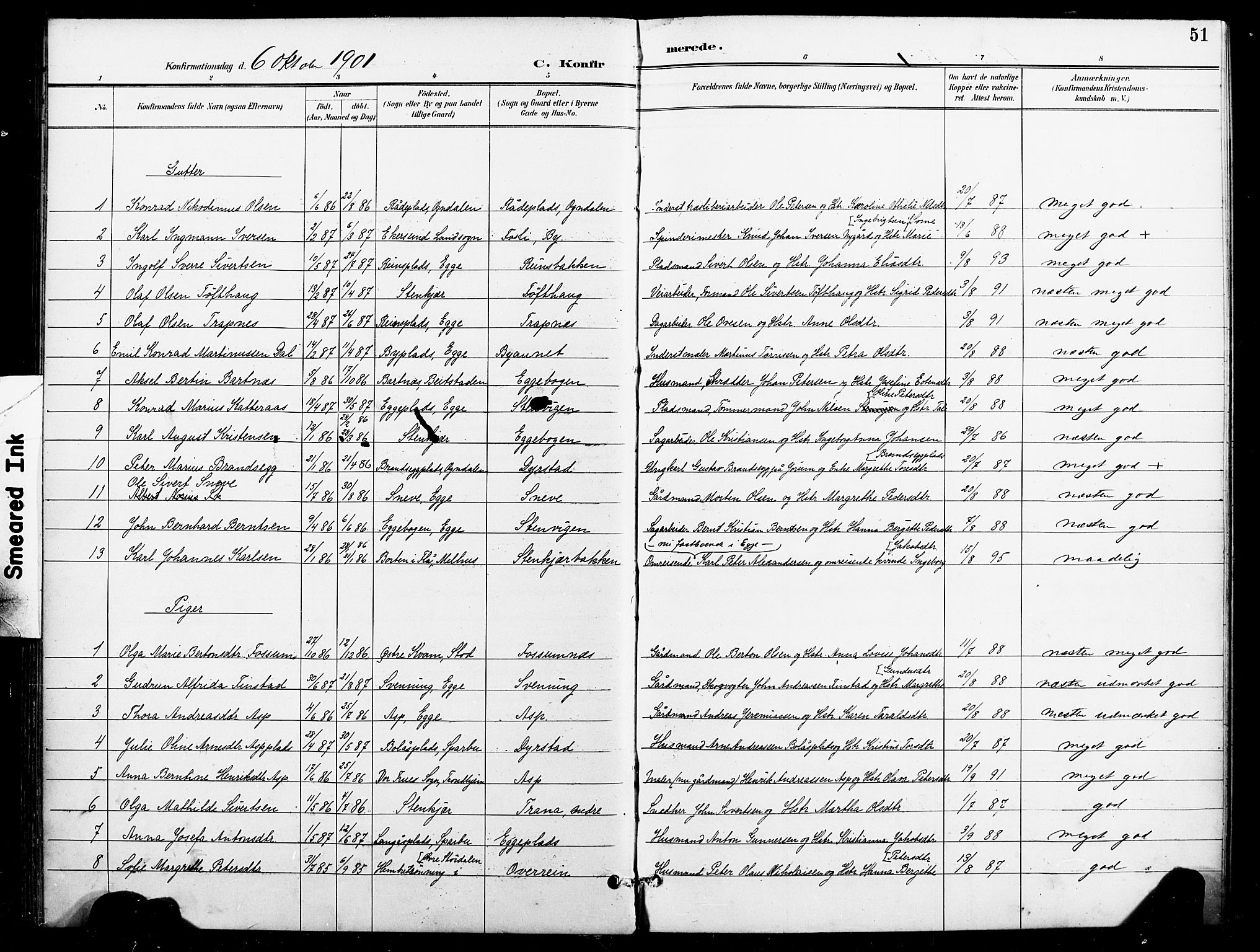 Ministerialprotokoller, klokkerbøker og fødselsregistre - Nord-Trøndelag, AV/SAT-A-1458/740/L0379: Parish register (official) no. 740A02, 1895-1907, p. 51