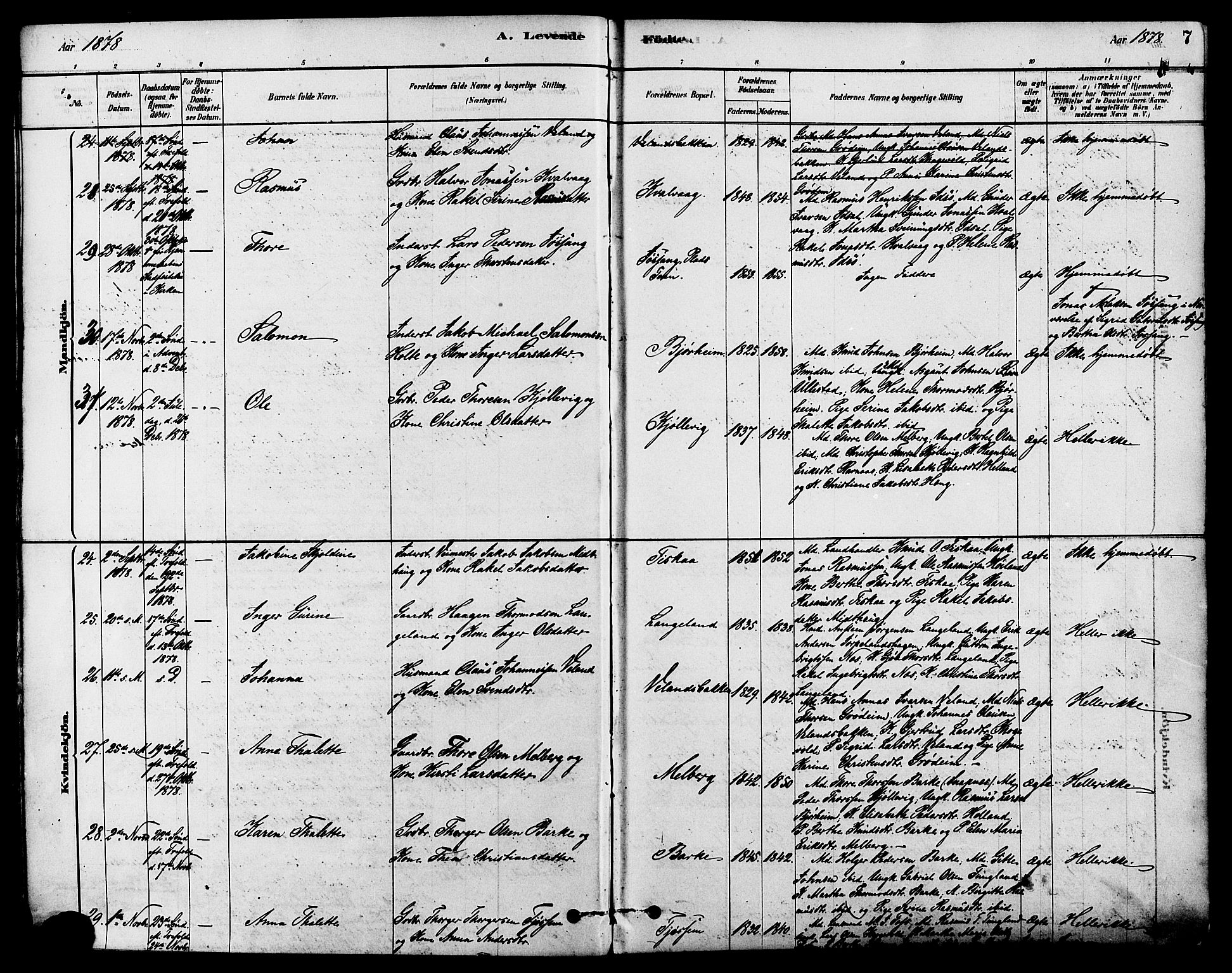 Strand sokneprestkontor, AV/SAST-A-101828/H/Ha/Haa/L0009: Parish register (official) no. A 9, 1877-1908, p. 7