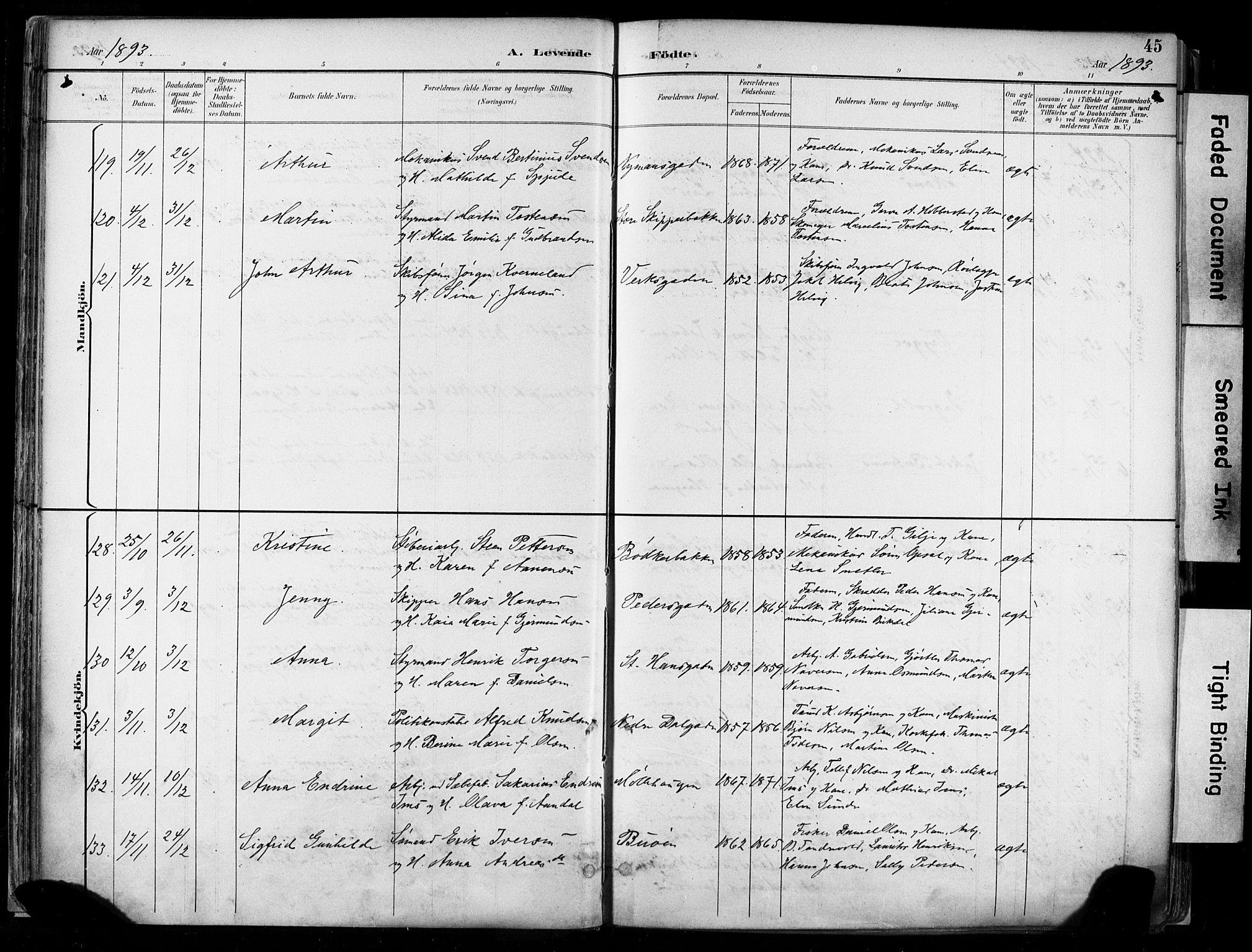 St. Johannes sokneprestkontor, AV/SAST-A-101814/001/30/30BA/L0004: Parish register (official) no. A 4, 1891-1899, p. 45