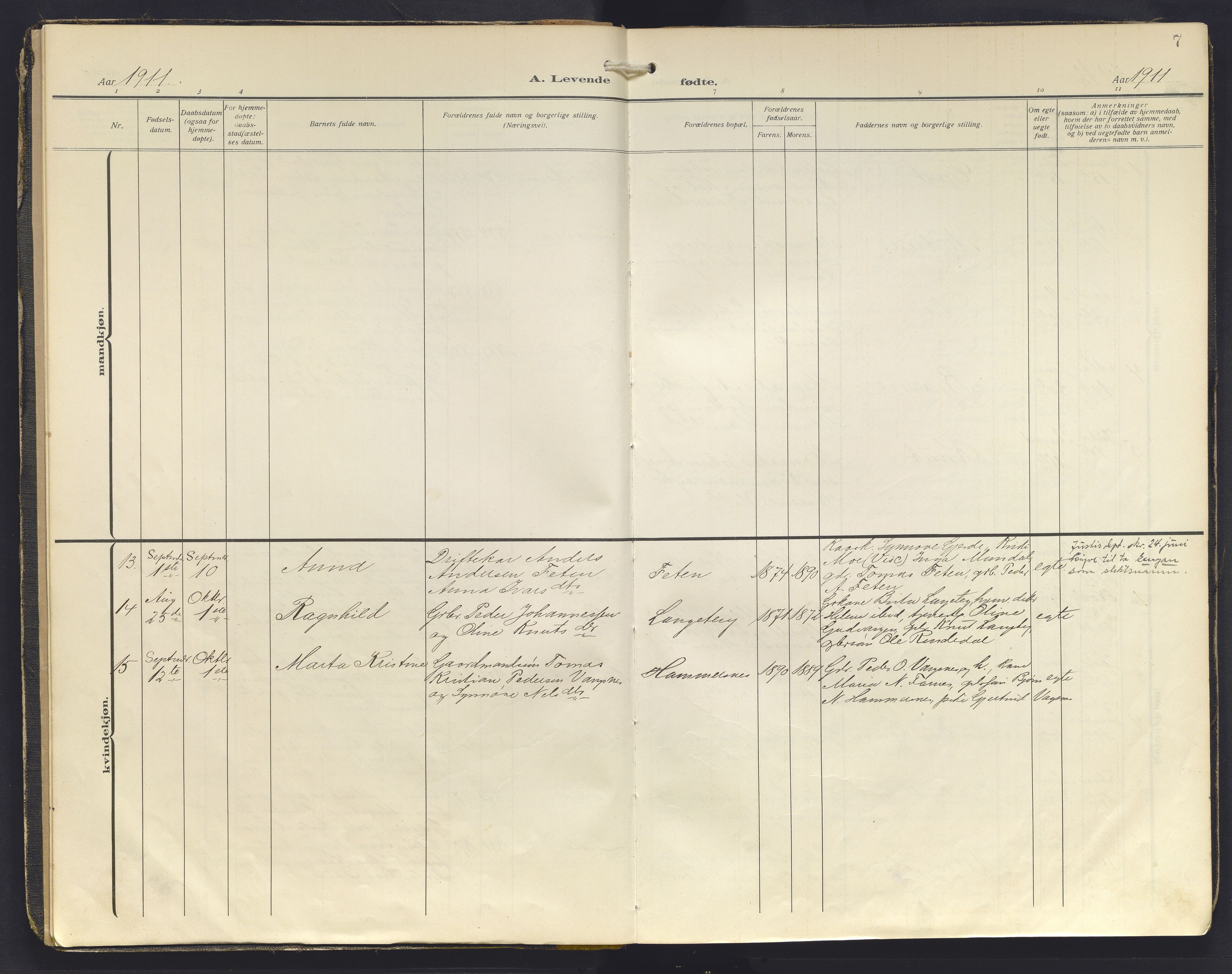 Balestrand sokneprestembete, AV/SAB-A-79601/H/Haa/Haab/L0002: Parish register (official) no. B 2, 1911-1932, p. 7