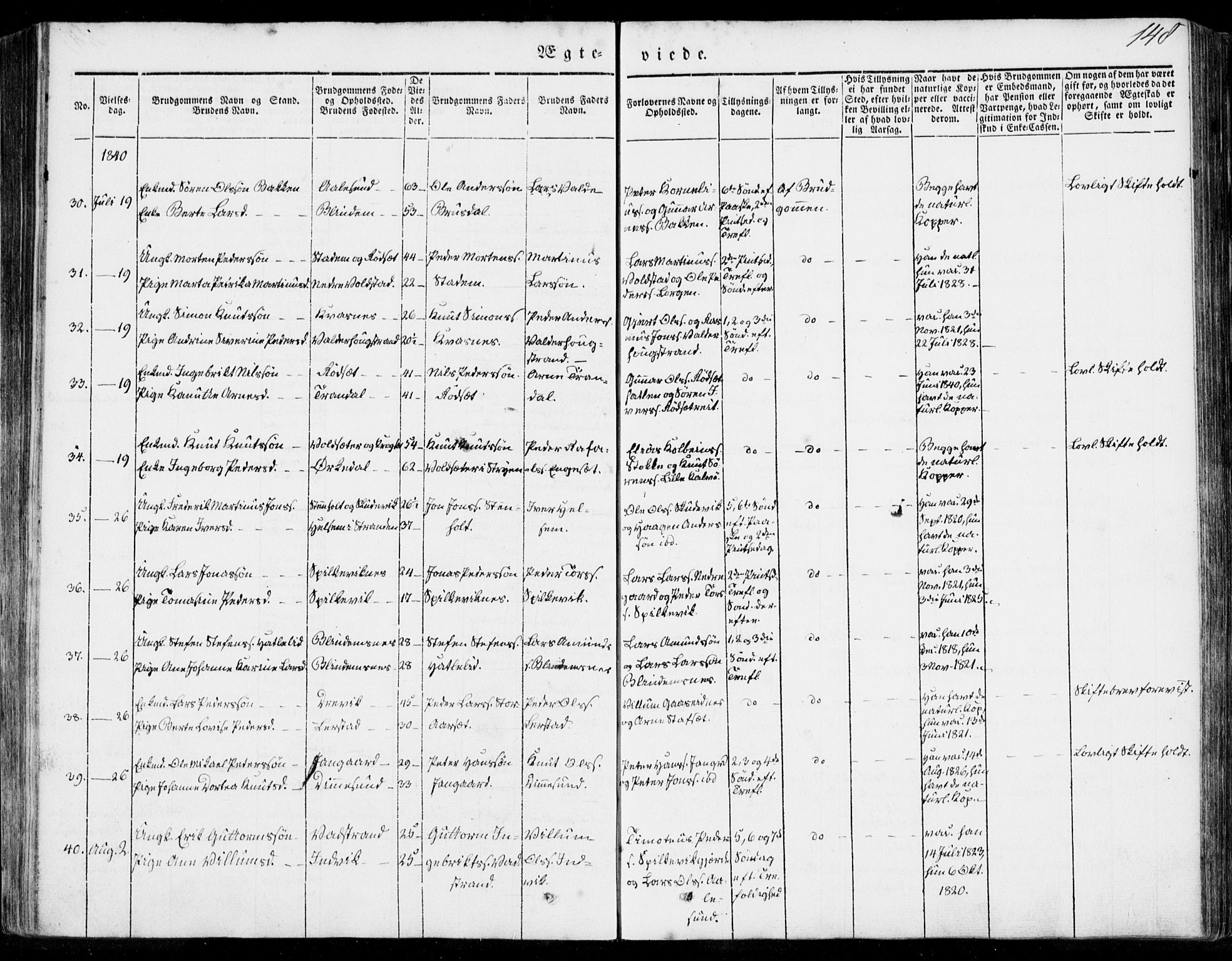 Ministerialprotokoller, klokkerbøker og fødselsregistre - Møre og Romsdal, SAT/A-1454/528/L0396: Parish register (official) no. 528A07, 1839-1847, p. 148