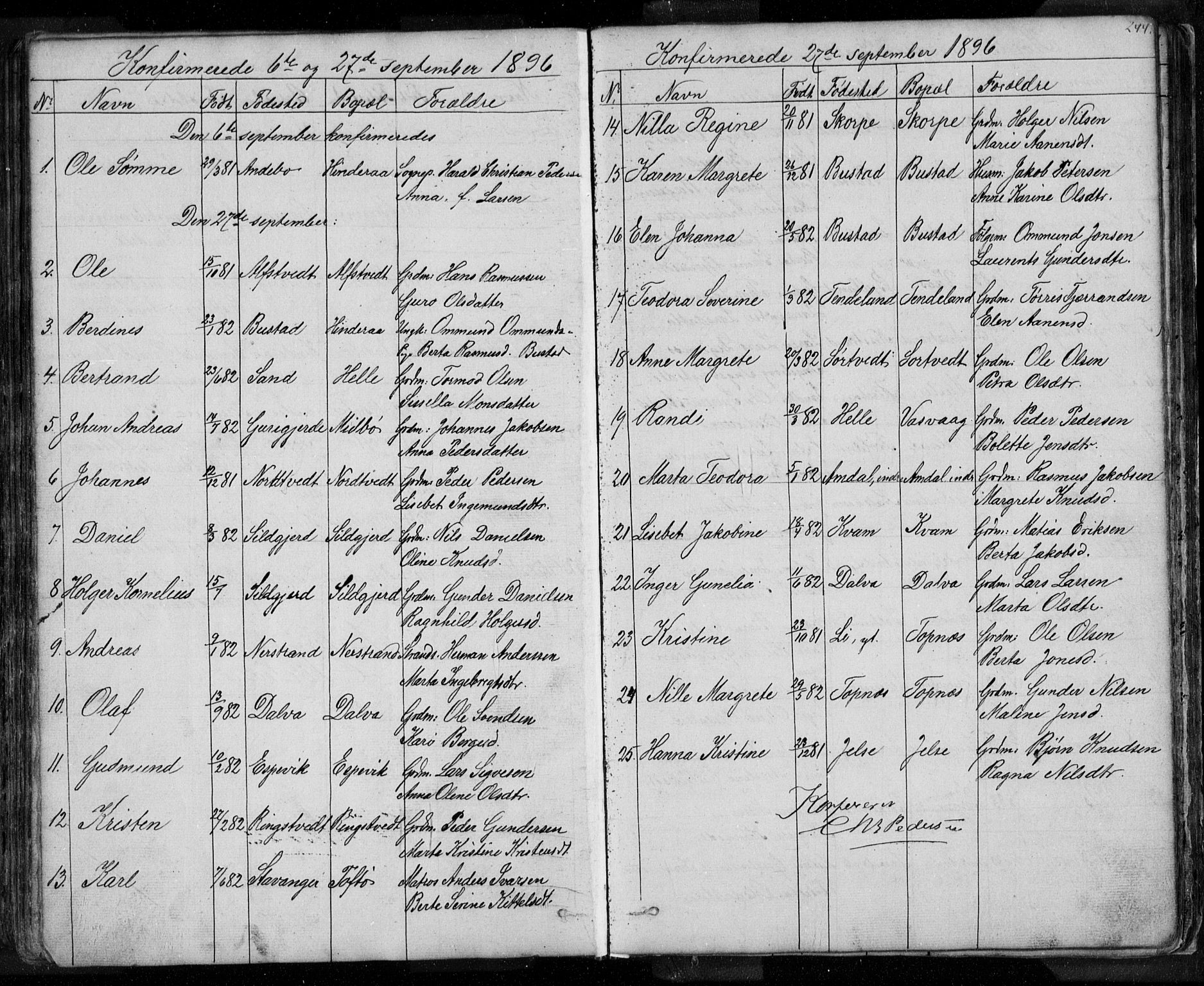 Nedstrand sokneprestkontor, SAST/A-101841/01/V: Parish register (copy) no. B 3, 1848-1933, p. 244