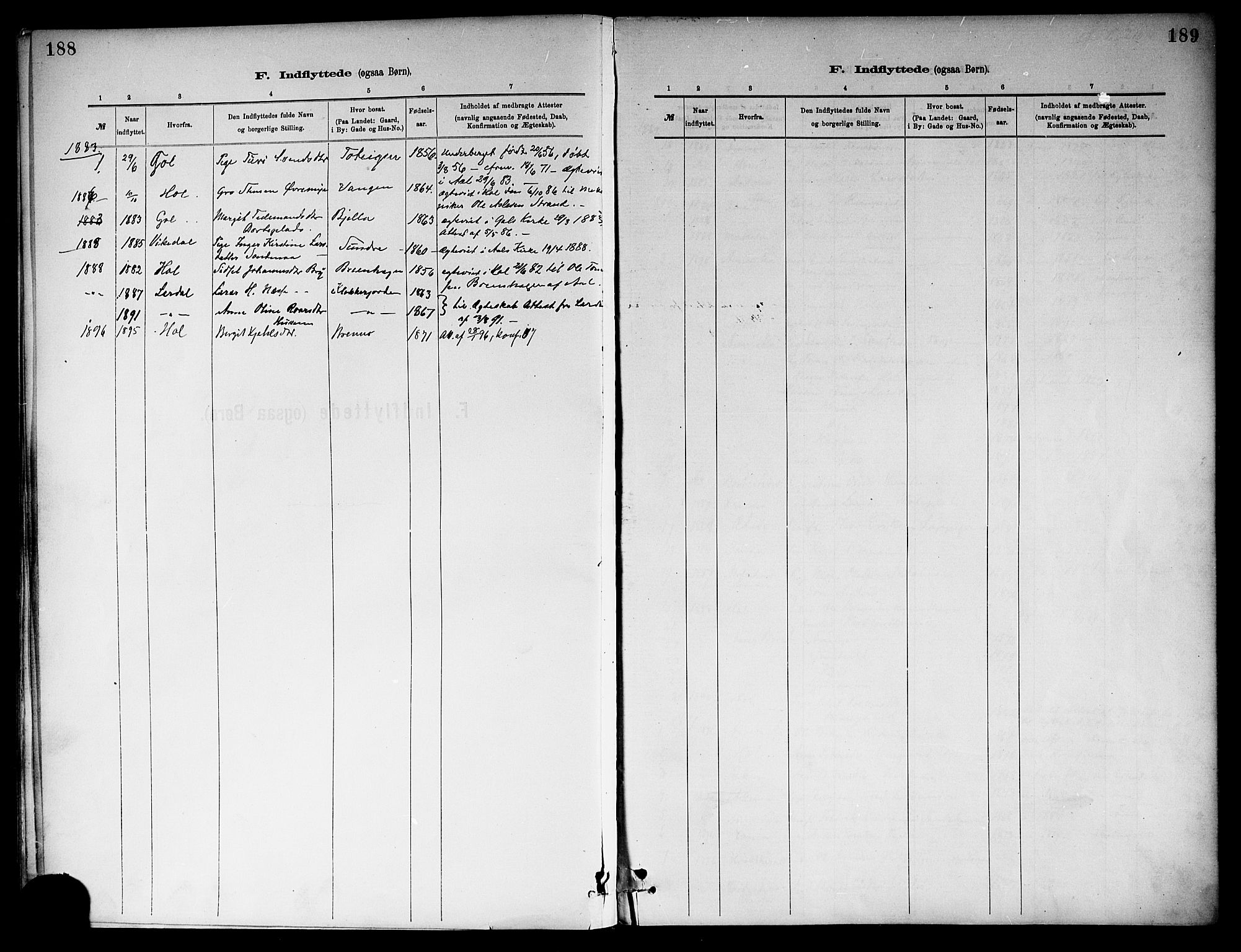 Ål kirkebøker, SAKO/A-249/F/Fa/L0008: Parish register (official) no. I 8, 1882-1896, p. 188-189