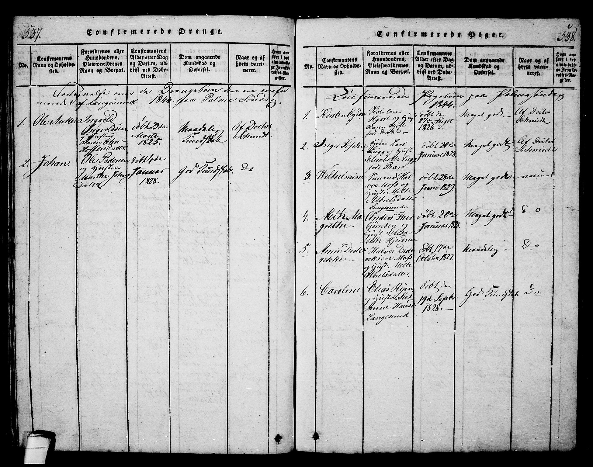 Langesund kirkebøker, SAKO/A-280/G/Ga/L0003: Parish register (copy) no. 3, 1815-1858, p. 537-538