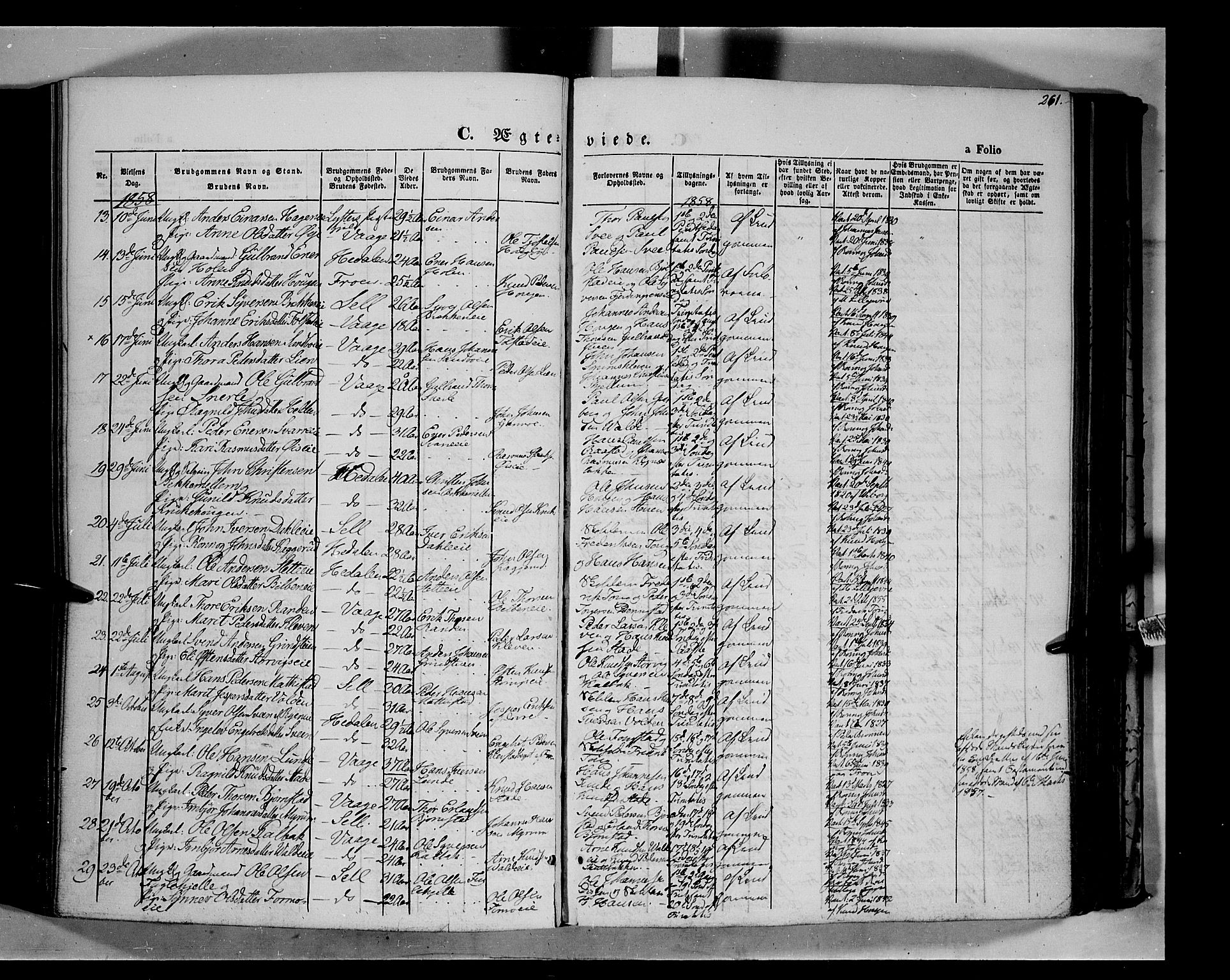 Vågå prestekontor, SAH/PREST-076/H/Ha/Haa/L0006: Parish register (official) no. 6 /1, 1856-1872, p. 261