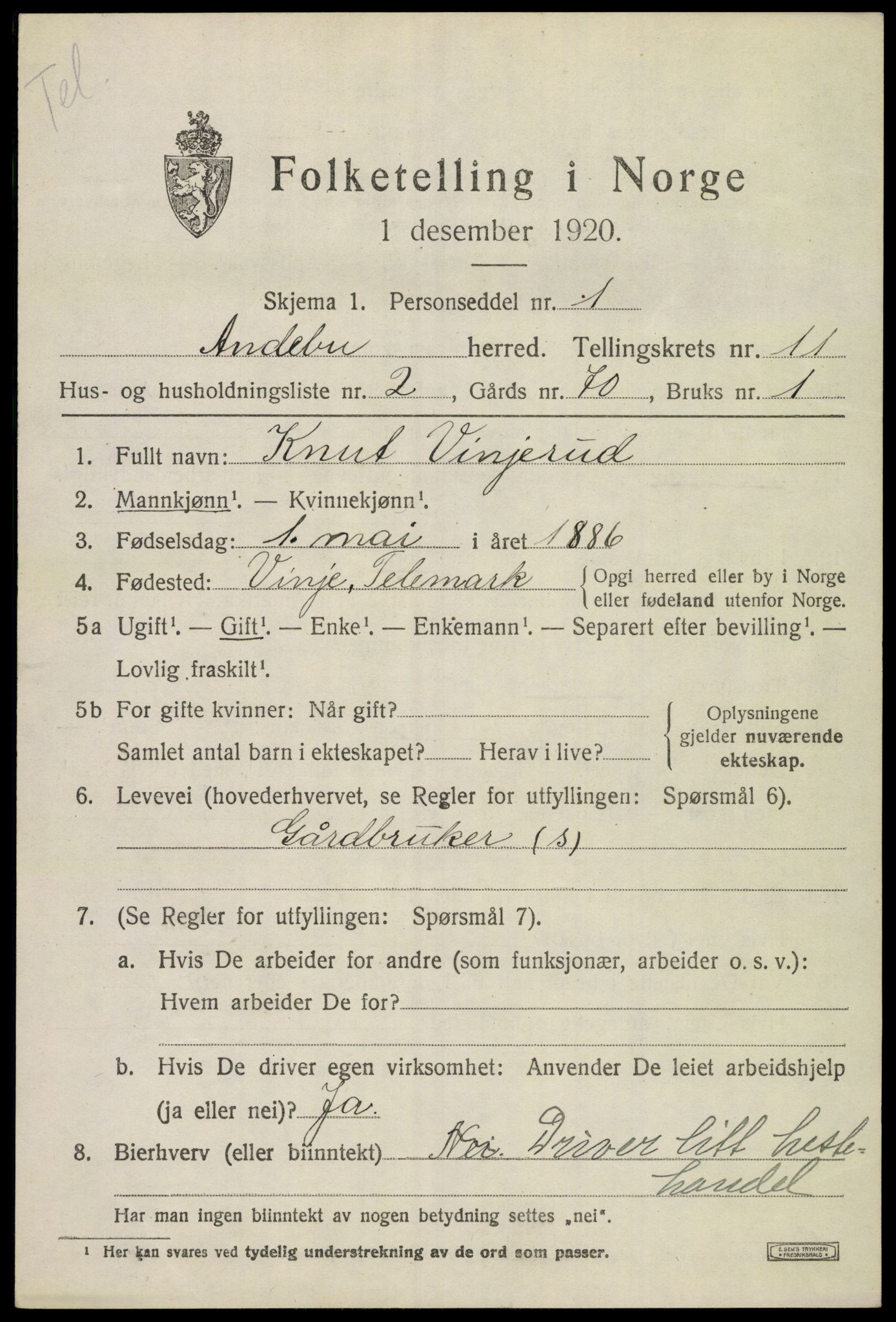 SAKO, 1920 census for Andebu, 1920, p. 4126