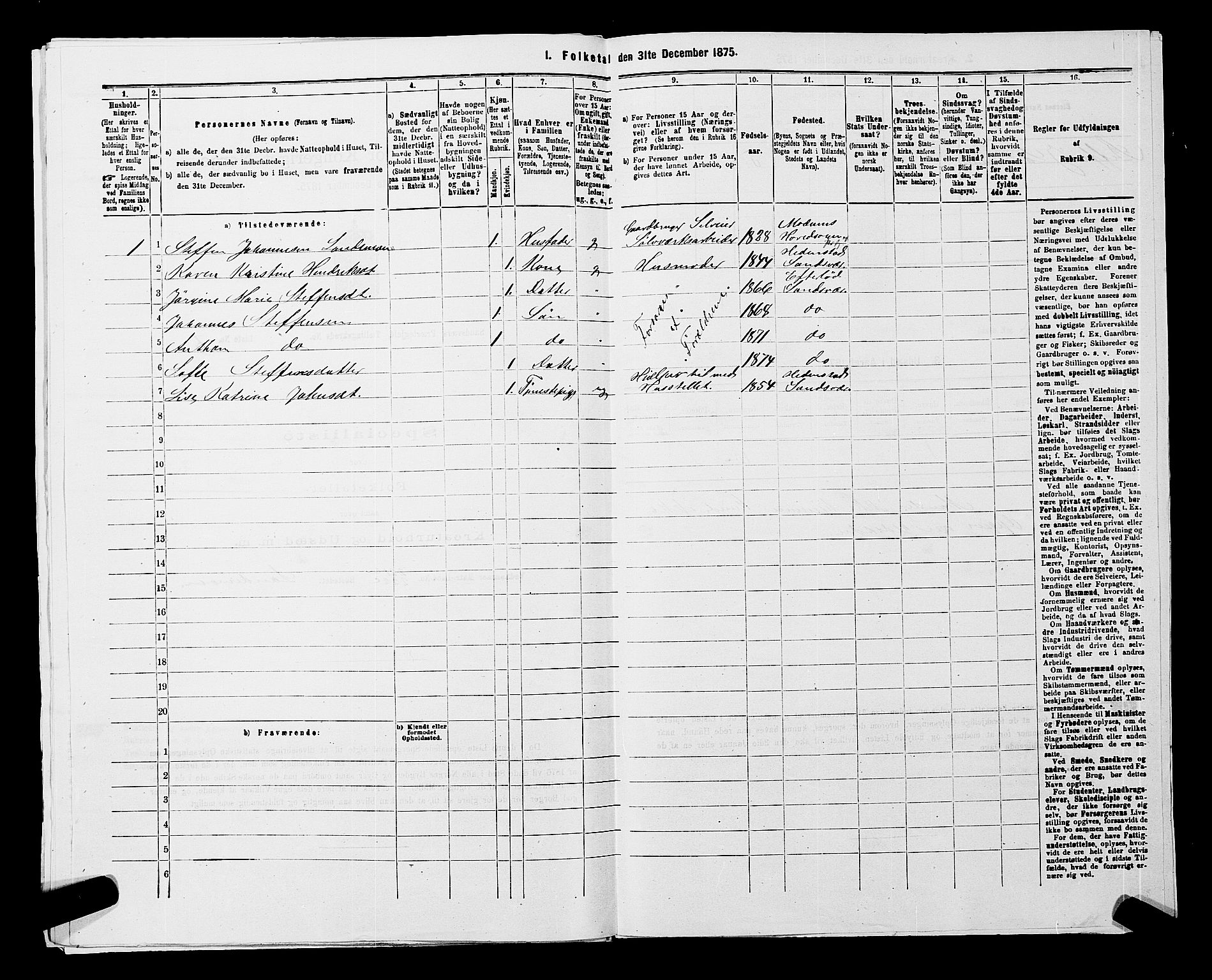 SAKO, 1875 census for 0629P Sandsvær, 1875, p. 1721