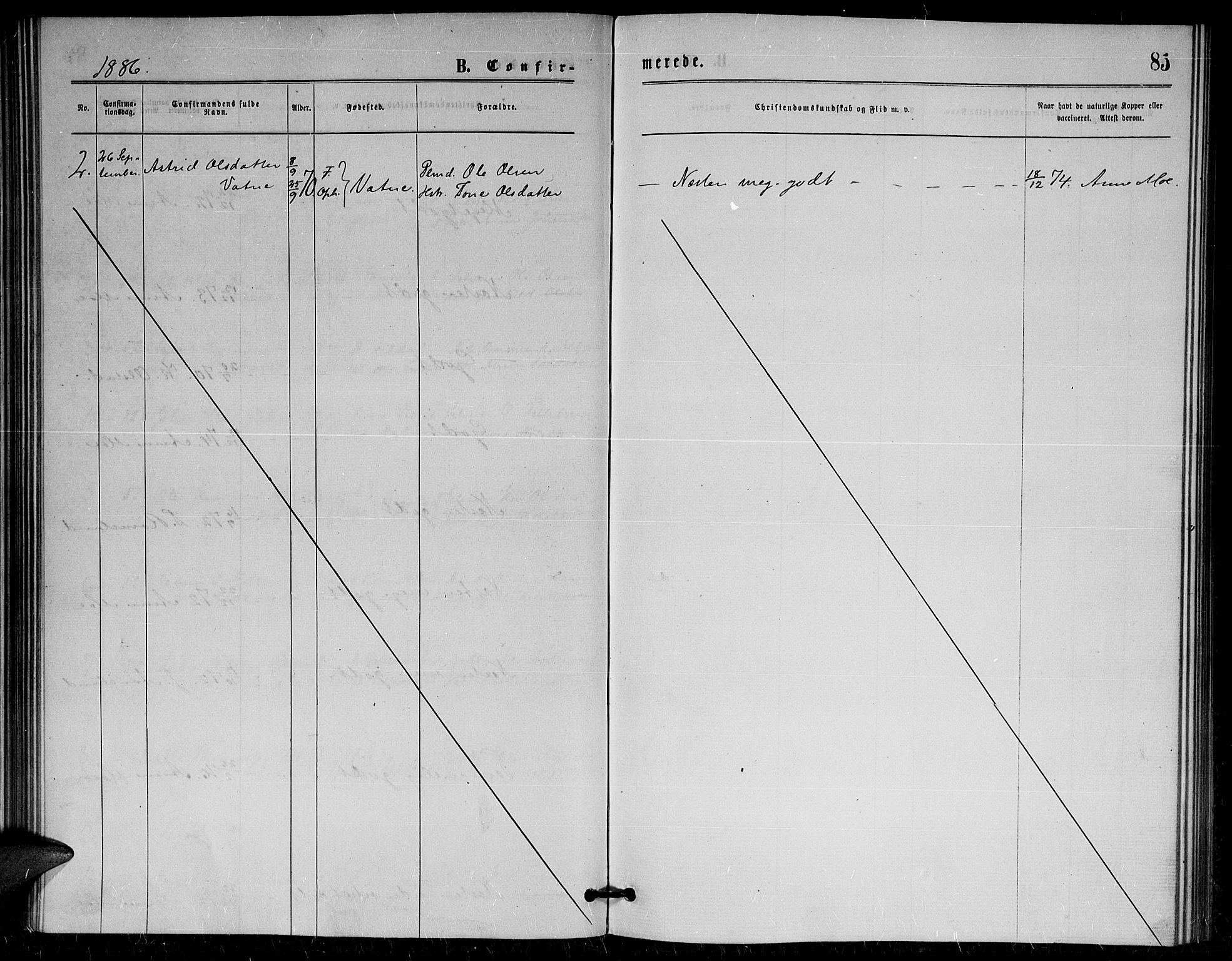 Herefoss sokneprestkontor, AV/SAK-1111-0019/F/Fa/Fac/L0001: Parish register (official) no. A 1, 1871-1886, p. 85