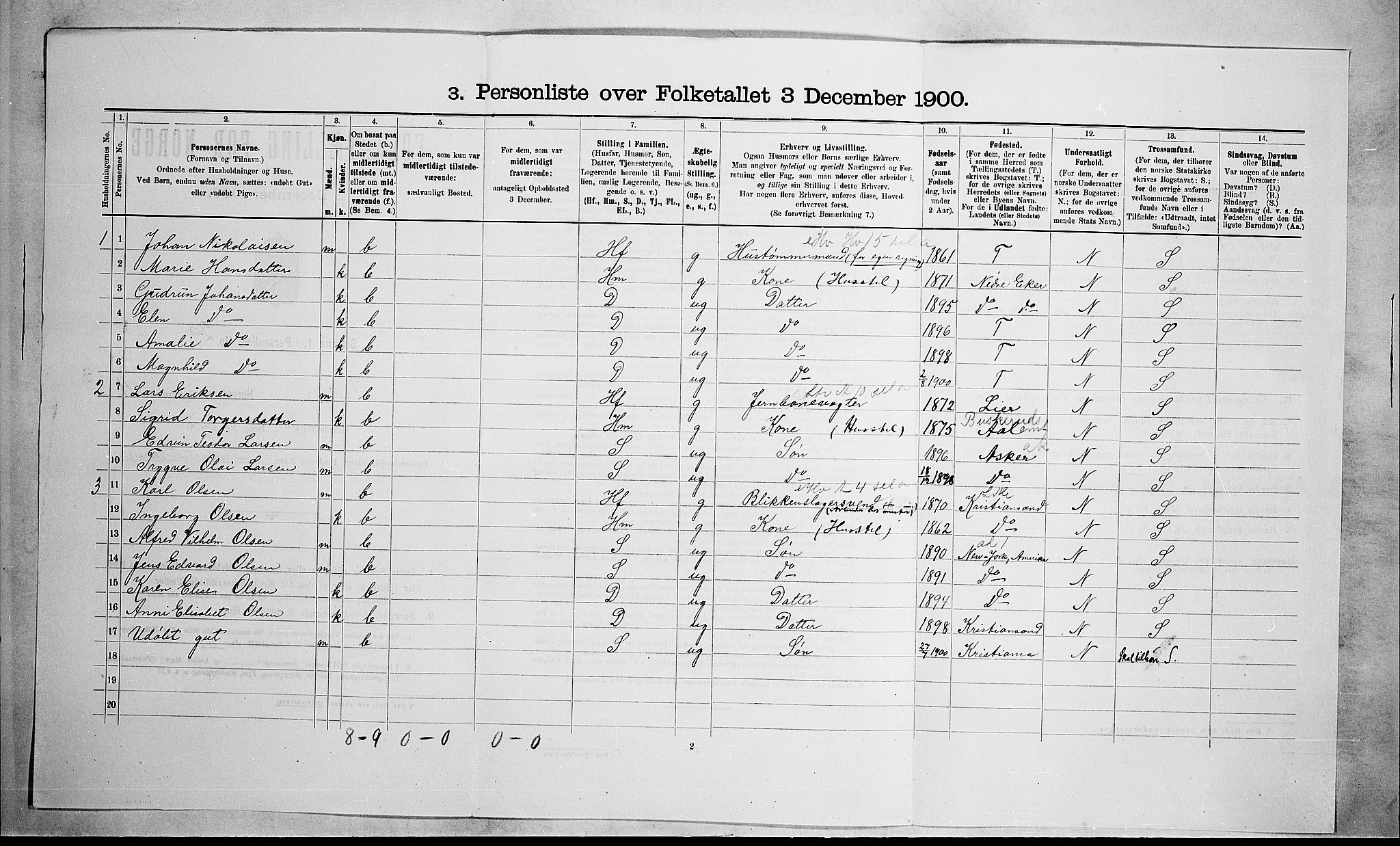RA, 1900 census for Skoger, 1900, p. 657