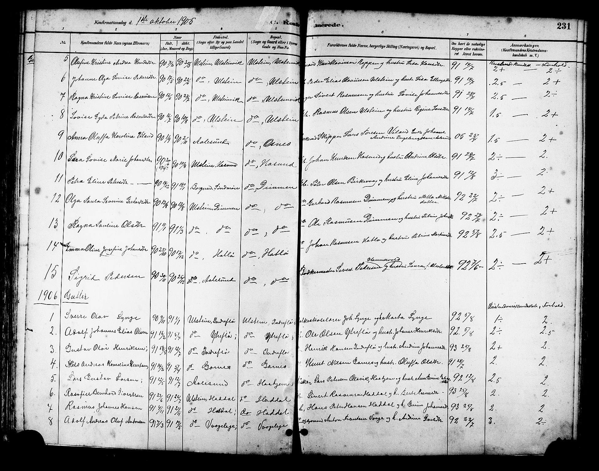 Ministerialprotokoller, klokkerbøker og fødselsregistre - Møre og Romsdal, SAT/A-1454/509/L0112: Parish register (copy) no. 509C02, 1883-1922, p. 231