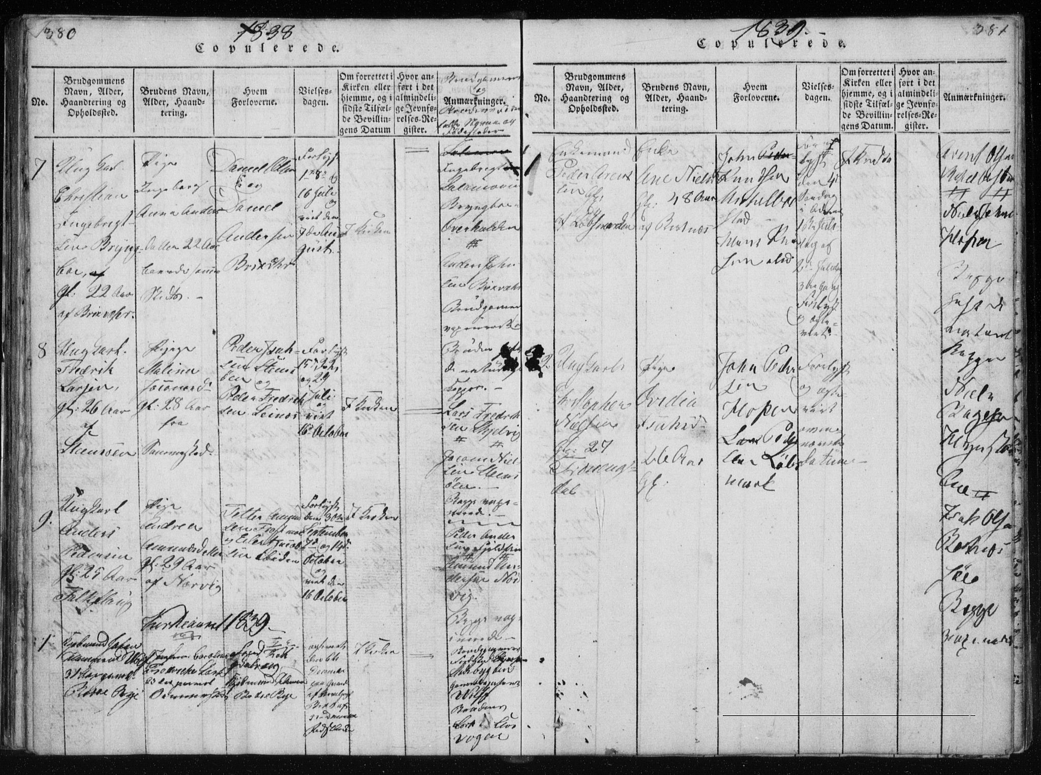 Ministerialprotokoller, klokkerbøker og fødselsregistre - Nordland, SAT/A-1459/801/L0027: Parish register (copy) no. 801C02, 1835-1845, p. 380-381