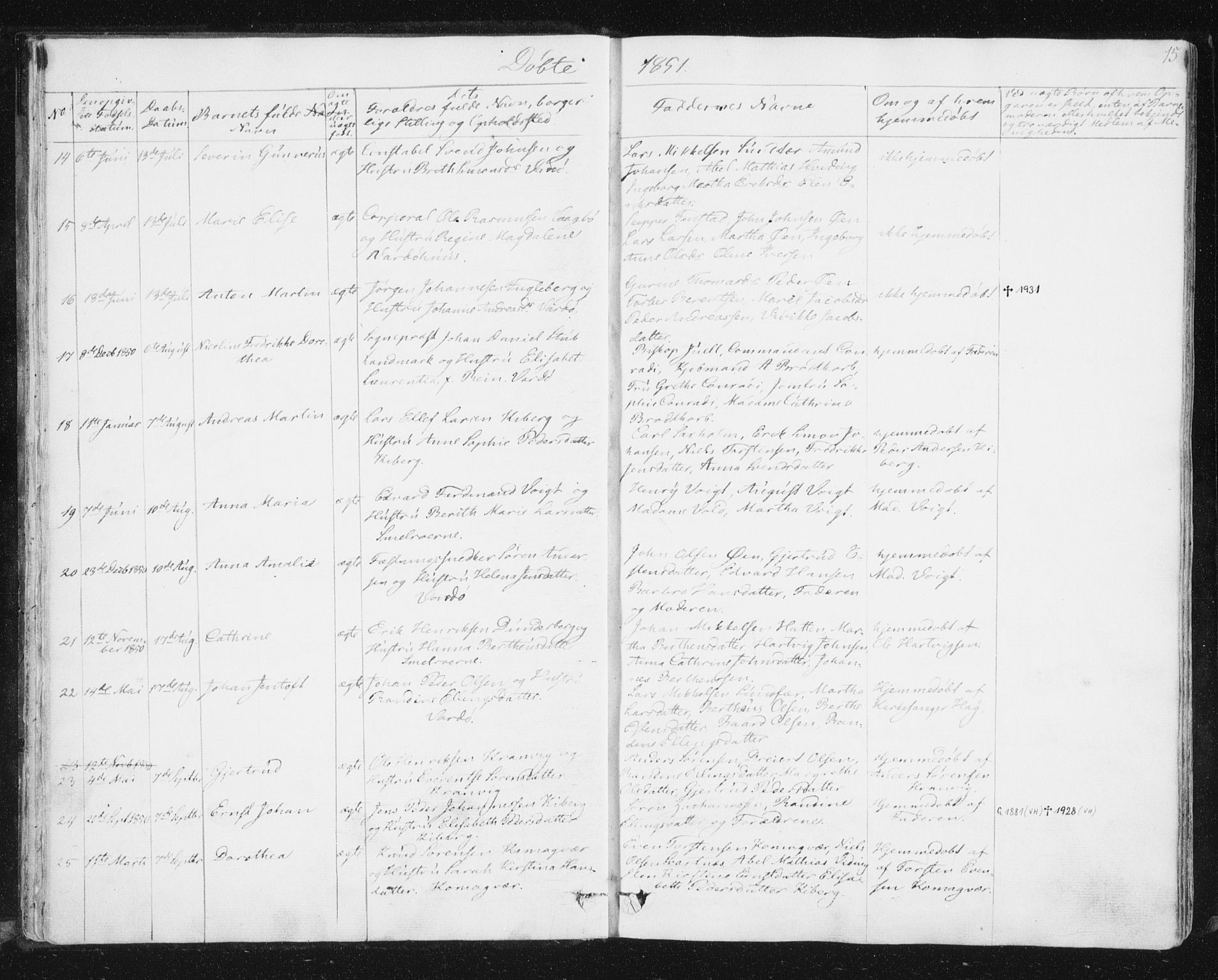 Vardø sokneprestkontor, SATØ/S-1332/H/Ha/L0003kirke: Parish register (official) no. 3, 1843-1861, p. 15