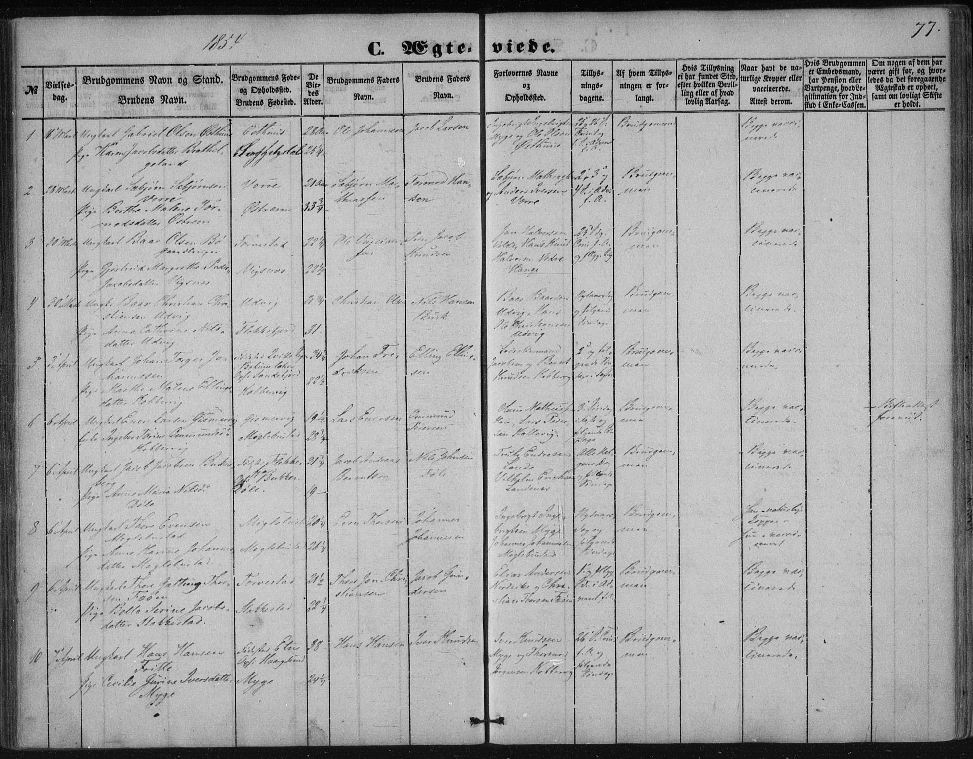 Avaldsnes sokneprestkontor, SAST/A -101851/H/Ha/Haa/L0009: Parish register (official) no. A 9, 1853-1865, p. 77