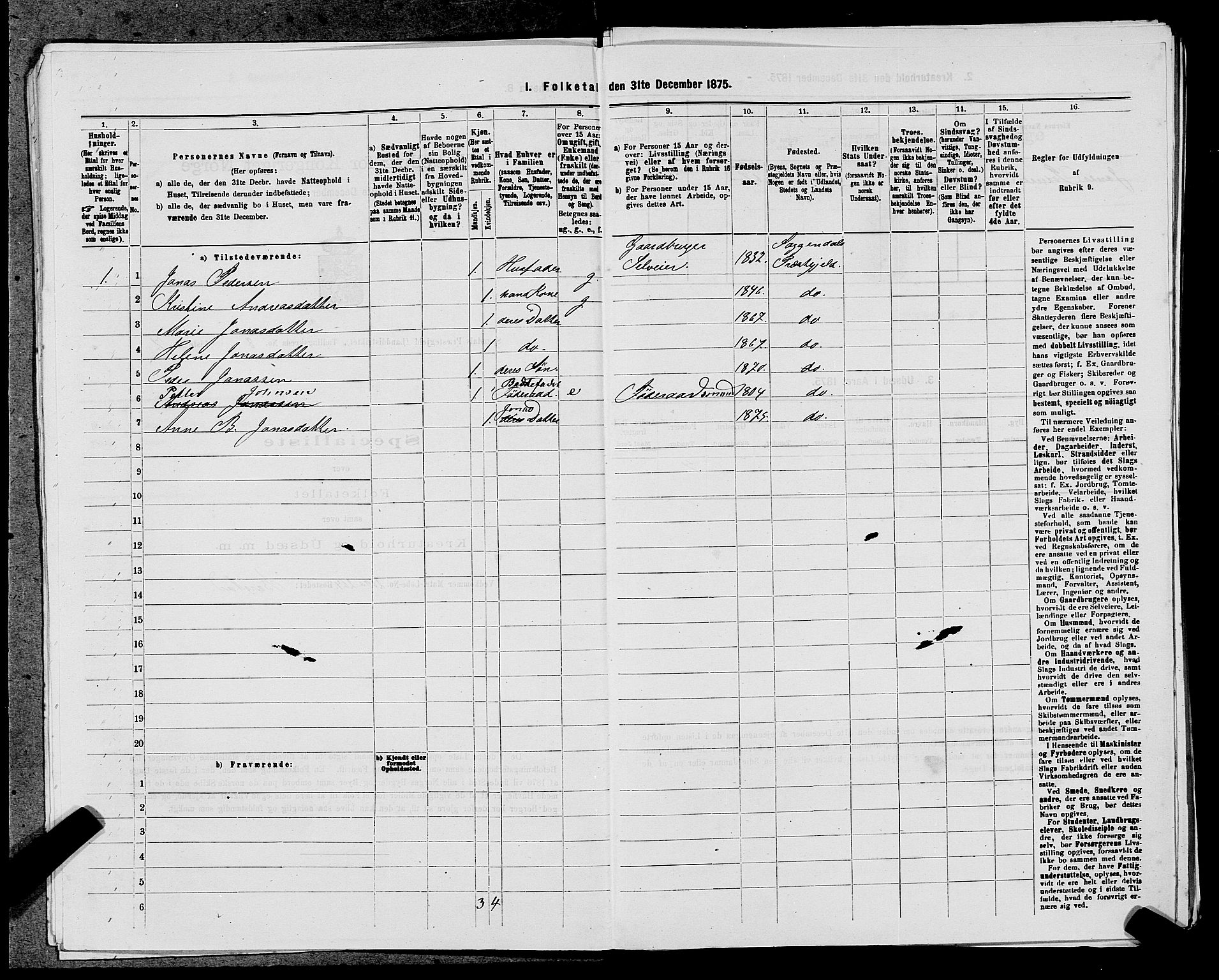 SAST, 1875 census for 1111L Sokndal/Sokndal, 1875, p. 728