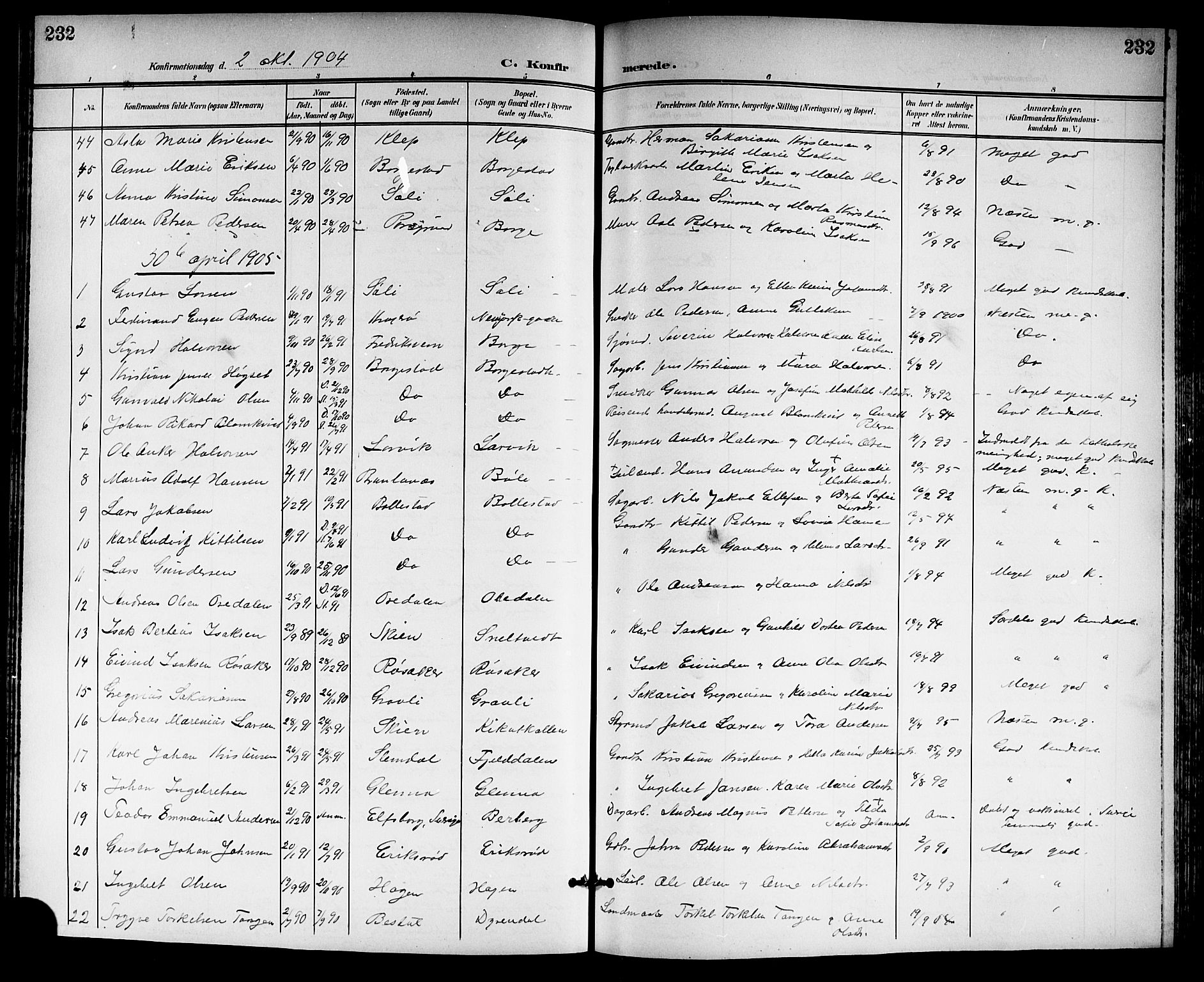 Gjerpen kirkebøker, SAKO/A-265/G/Ga/L0003: Parish register (copy) no. I 3, 1901-1919, p. 232