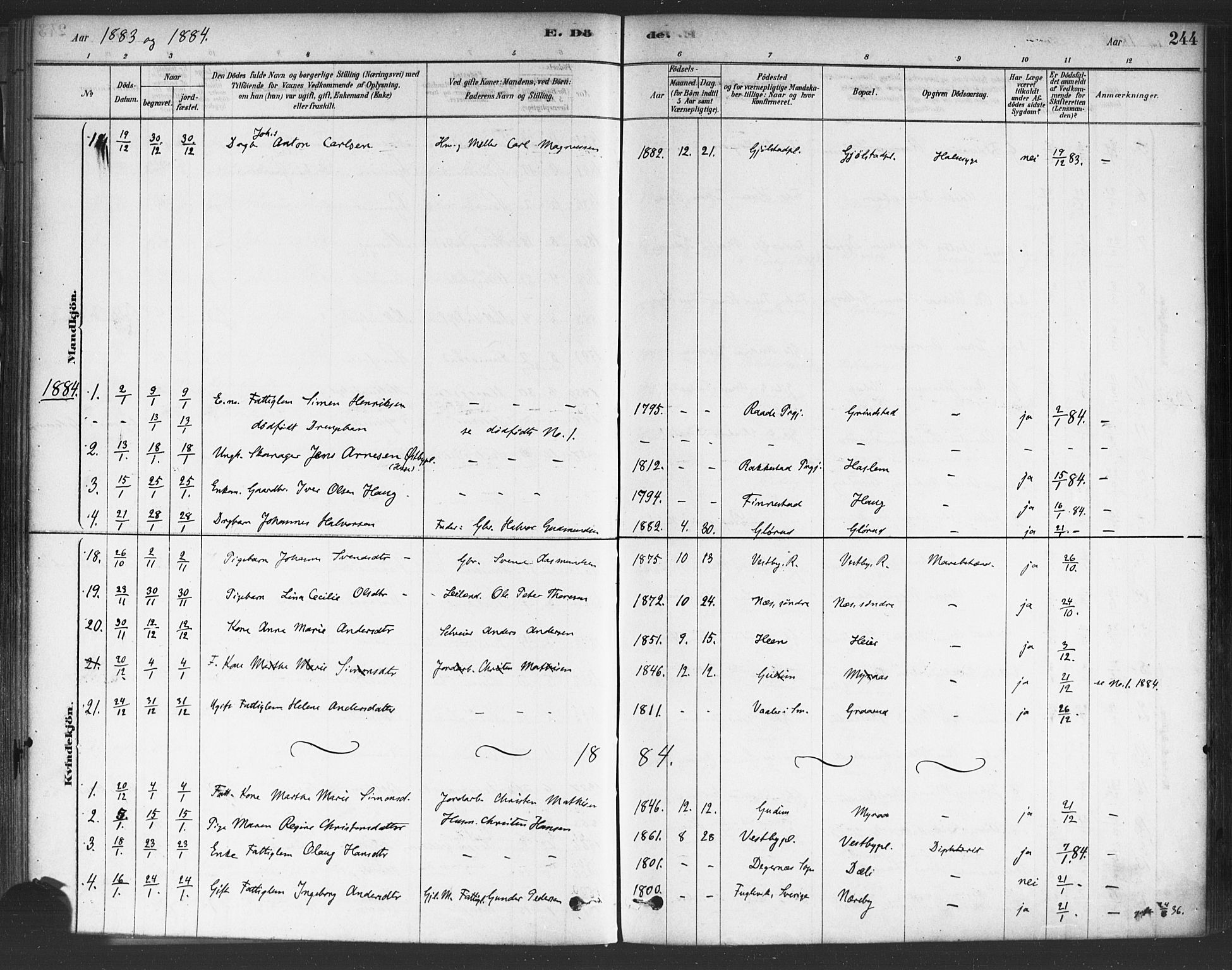 Rakkestad prestekontor Kirkebøker, AV/SAO-A-2008/F/Fa/L0012: Parish register (official) no. I 12, 1878-1893, p. 244