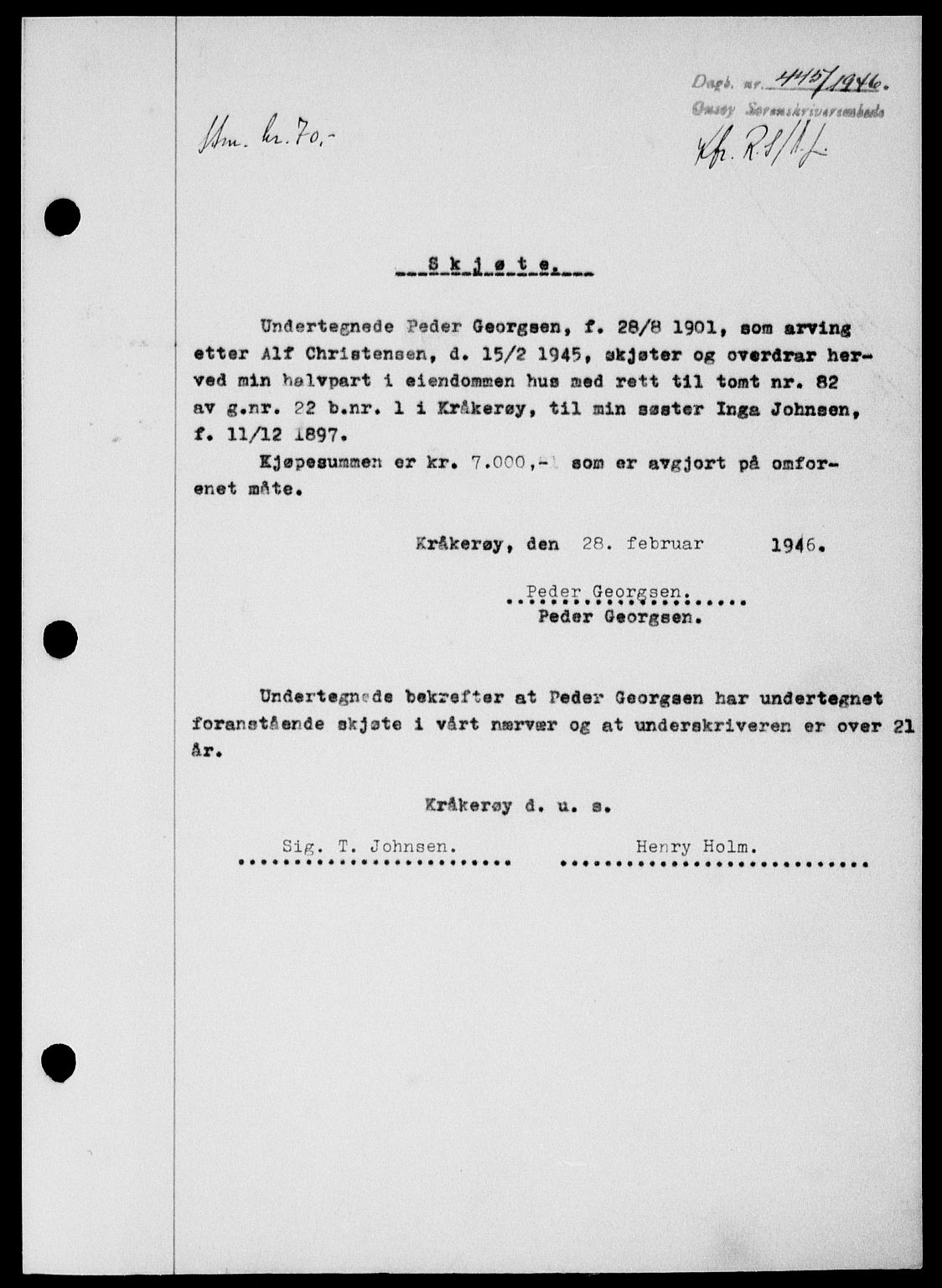 Onsøy sorenskriveri, SAO/A-10474/G/Ga/Gab/L0015: Mortgage book no. II A-15, 1945-1946, Diary no: : 445/1946