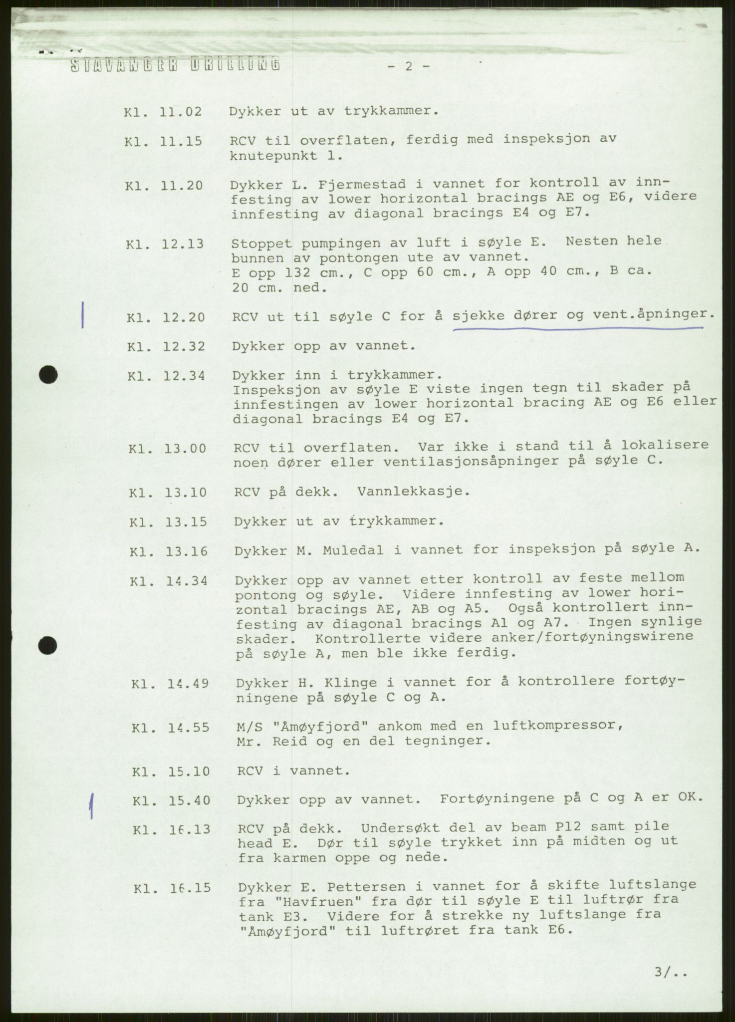 Justisdepartementet, Granskningskommisjonen ved Alexander Kielland-ulykken 27.3.1980, AV/RA-S-1165/D/L0006: A Alexander L. Kielland (Doku.liste + A3-A6, A11-A13, A18-A20-A21, A23, A31 av 31)/Dykkerjournaler, 1980-1981, p. 119