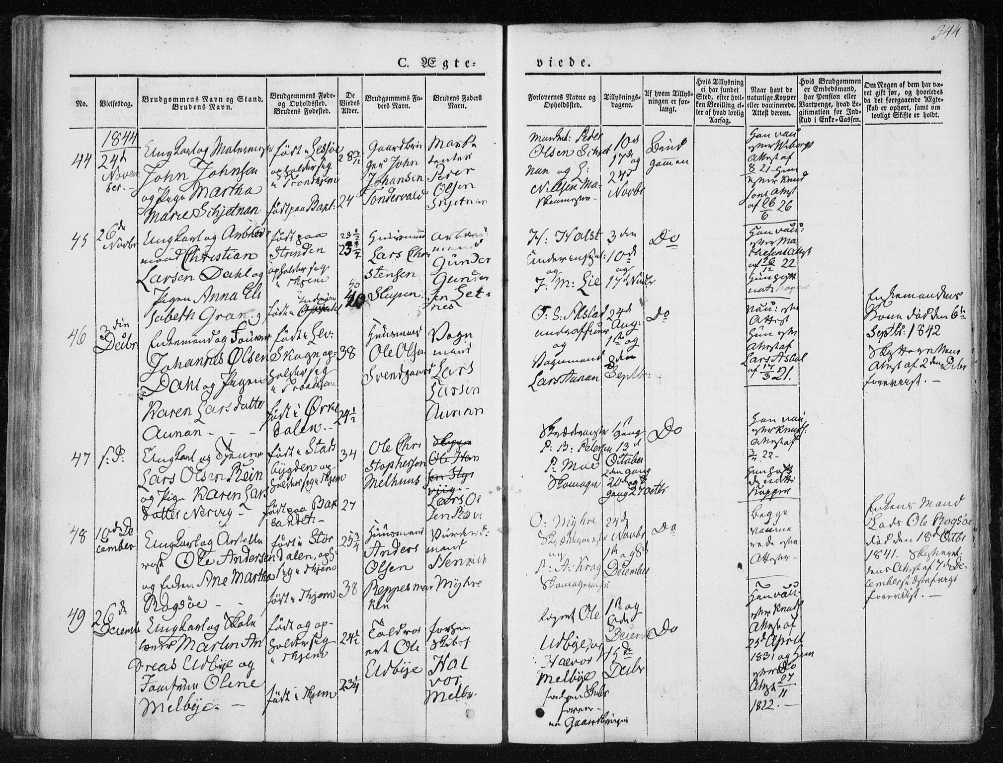 Ministerialprotokoller, klokkerbøker og fødselsregistre - Sør-Trøndelag, SAT/A-1456/601/L0049: Parish register (official) no. 601A17, 1839-1847, p. 344