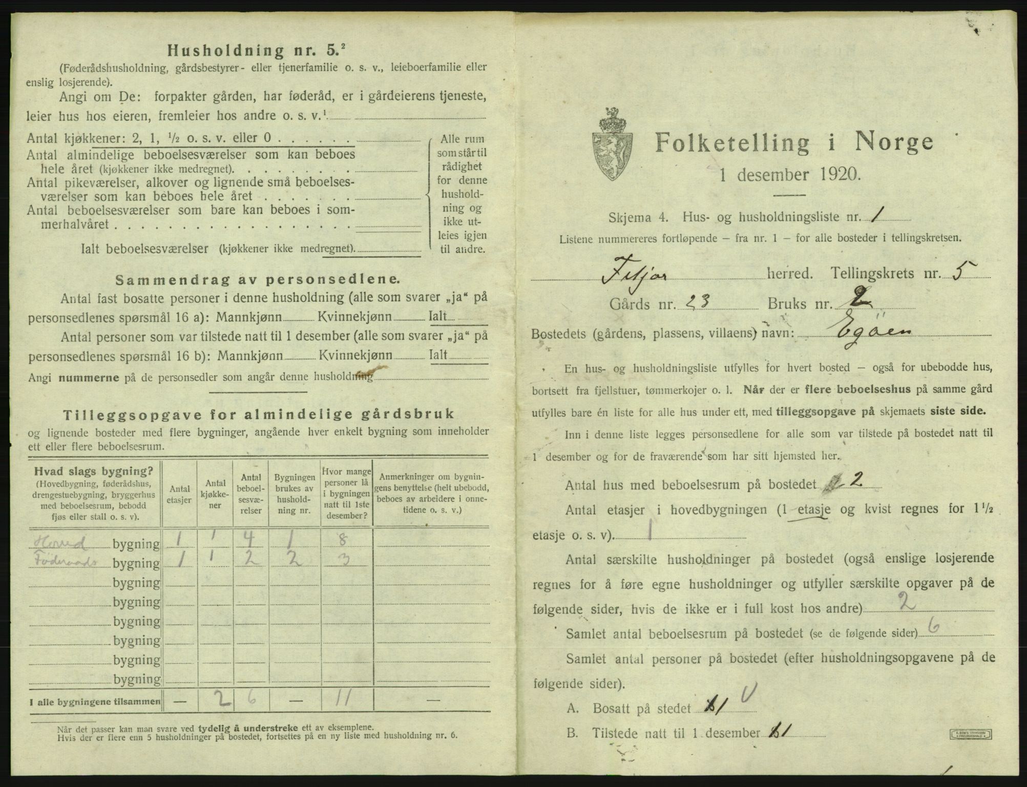 SAB, 1920 census for Fitjar, 1920, p. 314