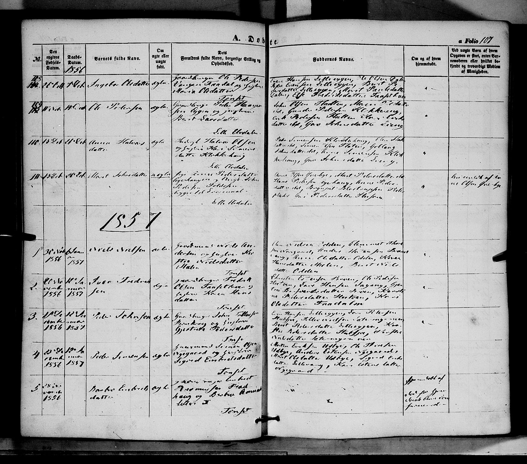 Tynset prestekontor, SAH/PREST-058/H/Ha/Haa/L0020: Parish register (official) no. 20, 1848-1862, p. 107