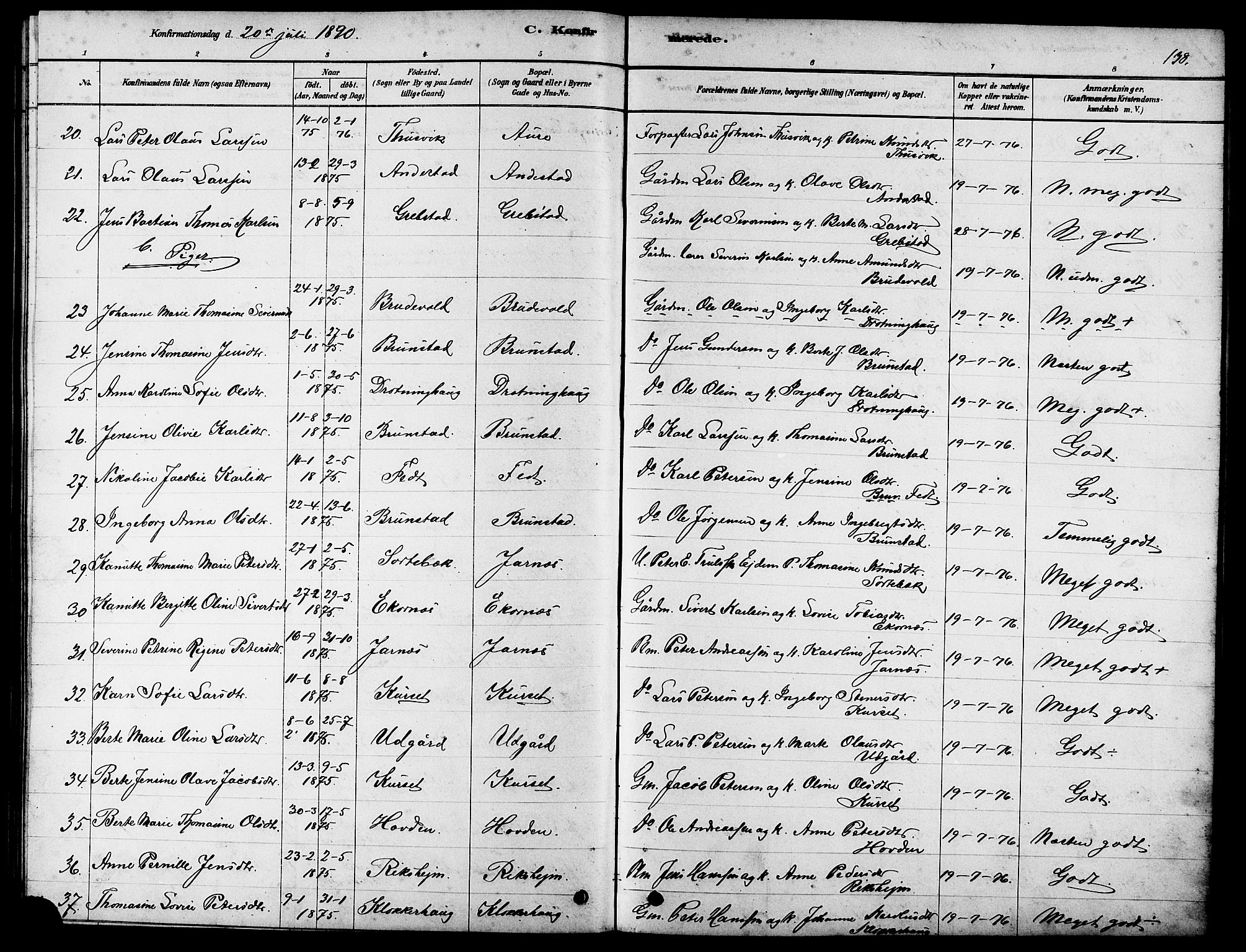 Ministerialprotokoller, klokkerbøker og fødselsregistre - Møre og Romsdal, SAT/A-1454/523/L0339: Parish register (copy) no. 523C02, 1878-1891, p. 138