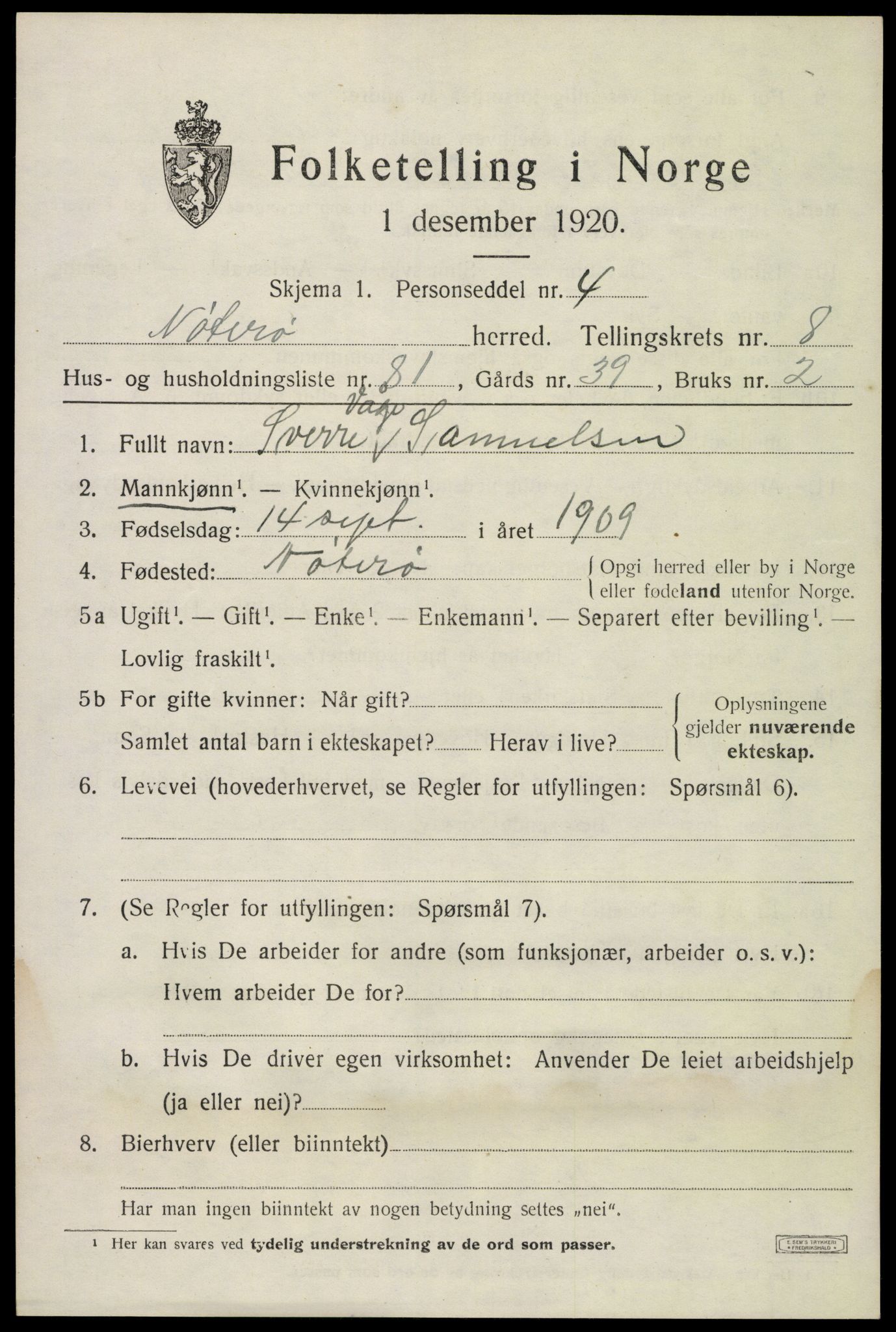 SAKO, 1920 census for Nøtterøy, 1920, p. 11133