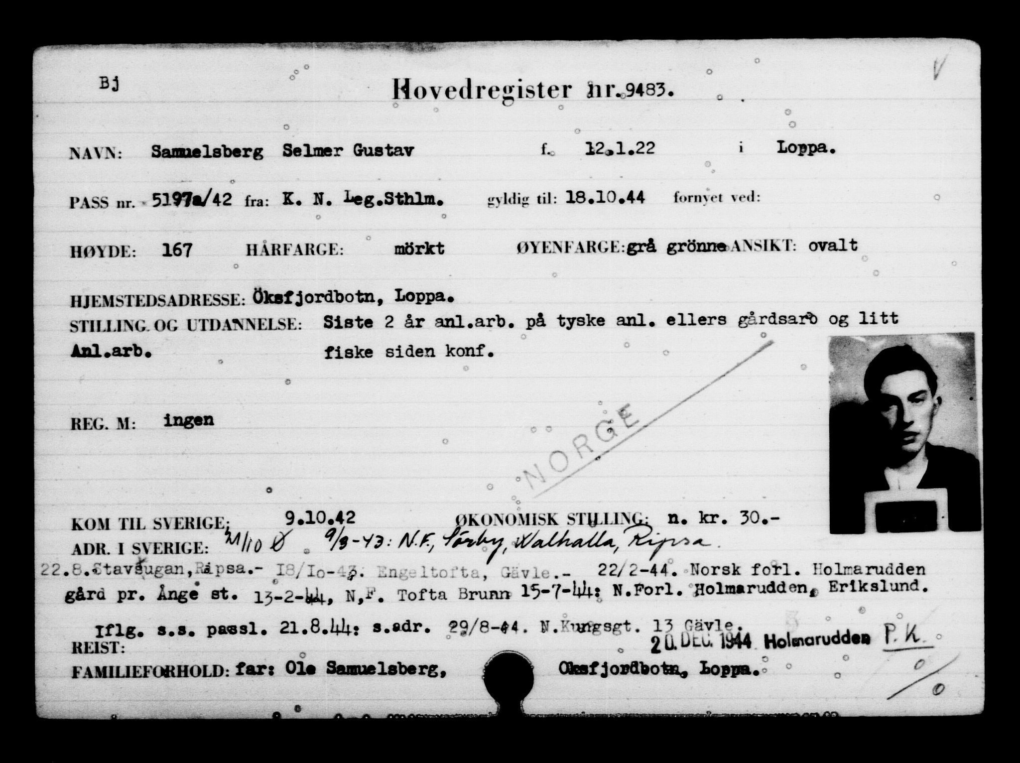 Utenriksstasjonene, Legasjonen i Stockholm, Flyktningkontoret, AV/RA-S-6753/V/Va/L0006: Kjesäterkartoteket, flyktninger med registreringsnr. 9400-12711, 1940-1945, p. 90