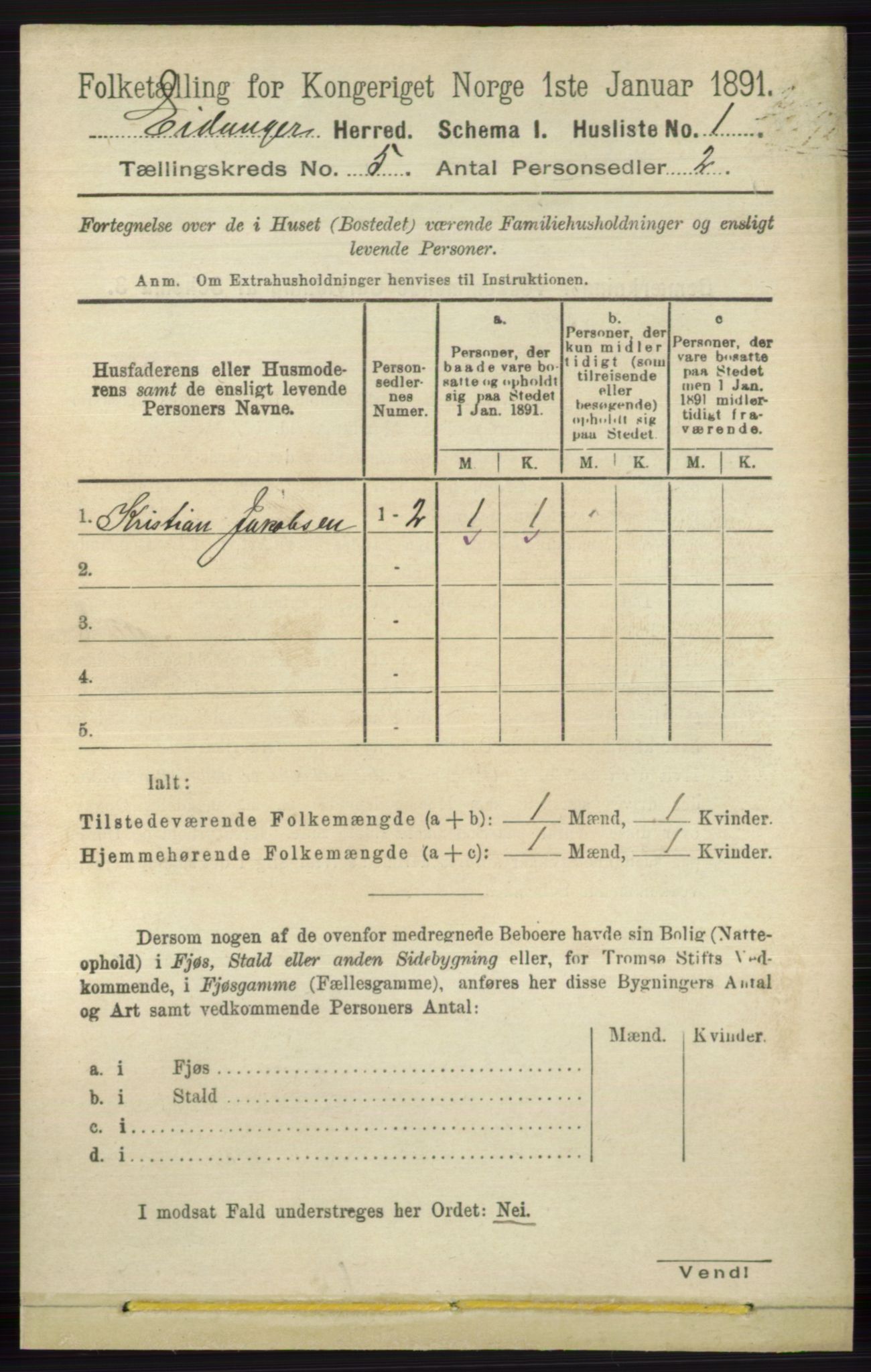 RA, 1891 census for 0813 Eidanger, 1891, p. 2230