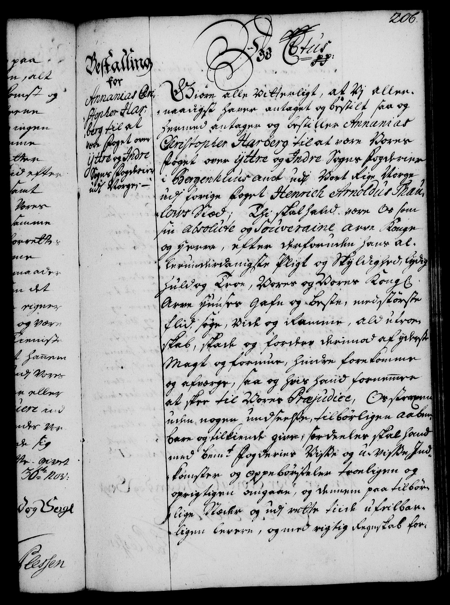Rentekammeret, Kammerkanselliet, RA/EA-3111/G/Gg/Gge/L0002: Norsk bestallingsprotokoll med register (merket RK 53.26), 1730-1744, p. 206