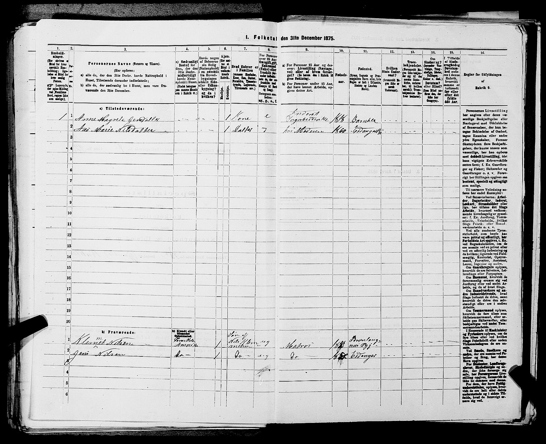 SAKO, 1875 census for 0814L Bamble/Bamble, 1875, p. 718