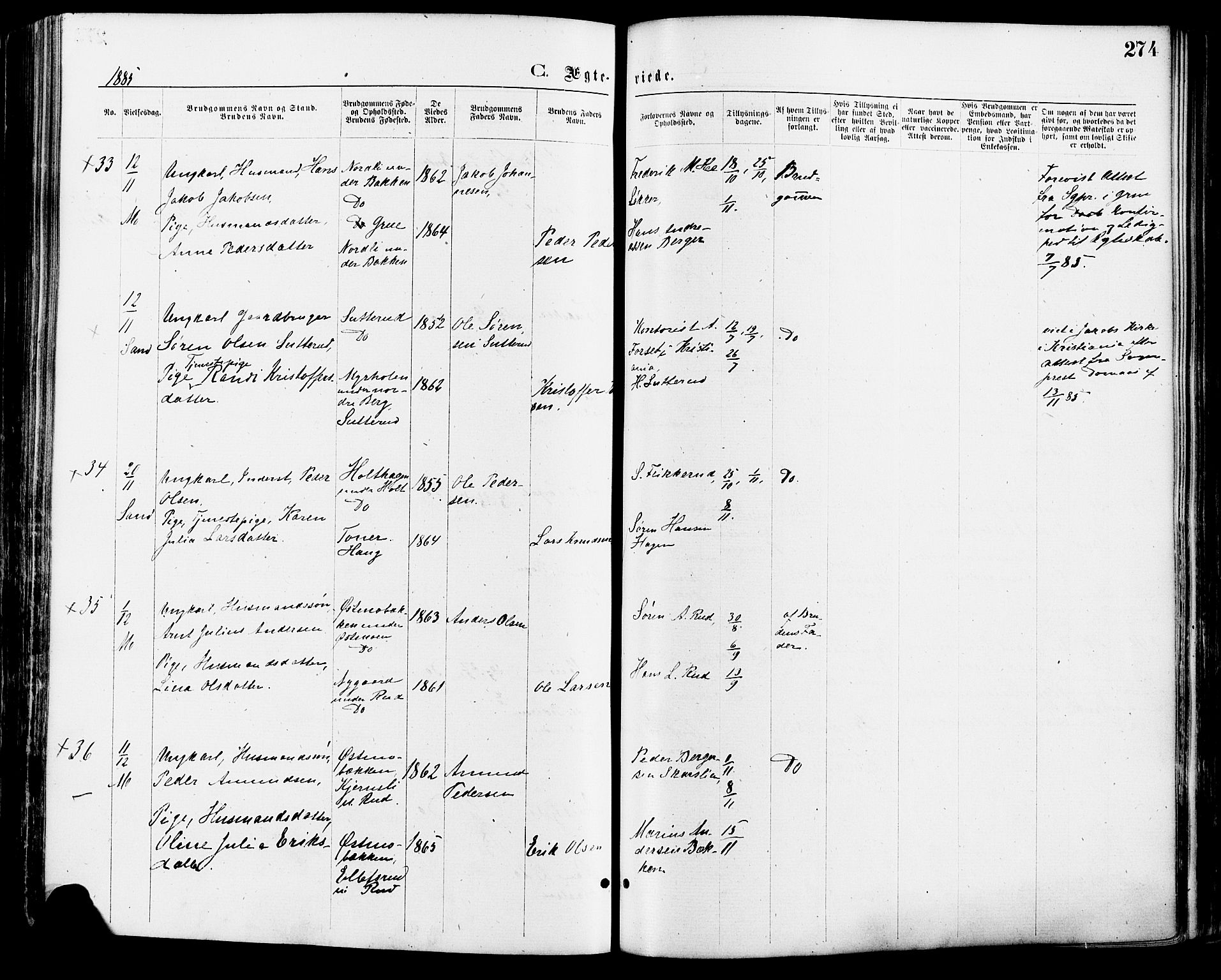 Nord-Odal prestekontor, SAH/PREST-032/H/Ha/Haa/L0005: Parish register (official) no. 5, 1874-1885, p. 274