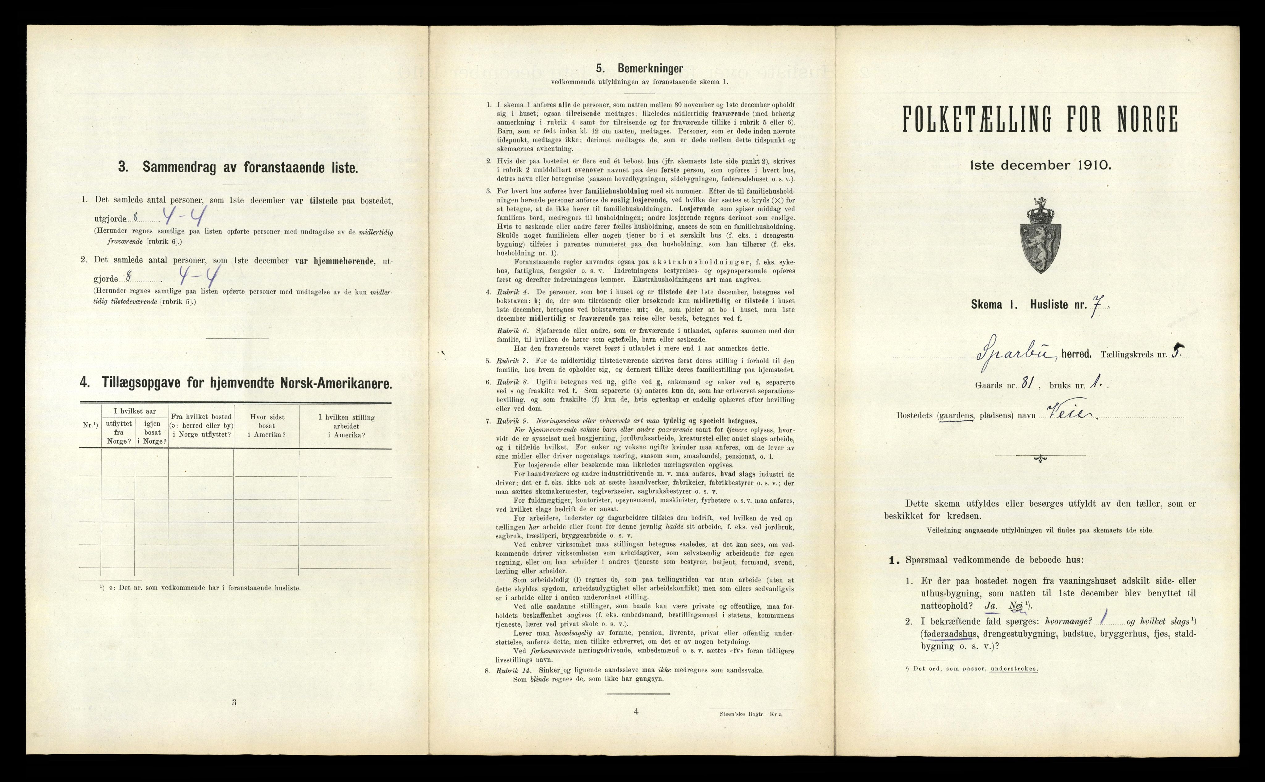 RA, 1910 census for Sparbu, 1910, p. 836