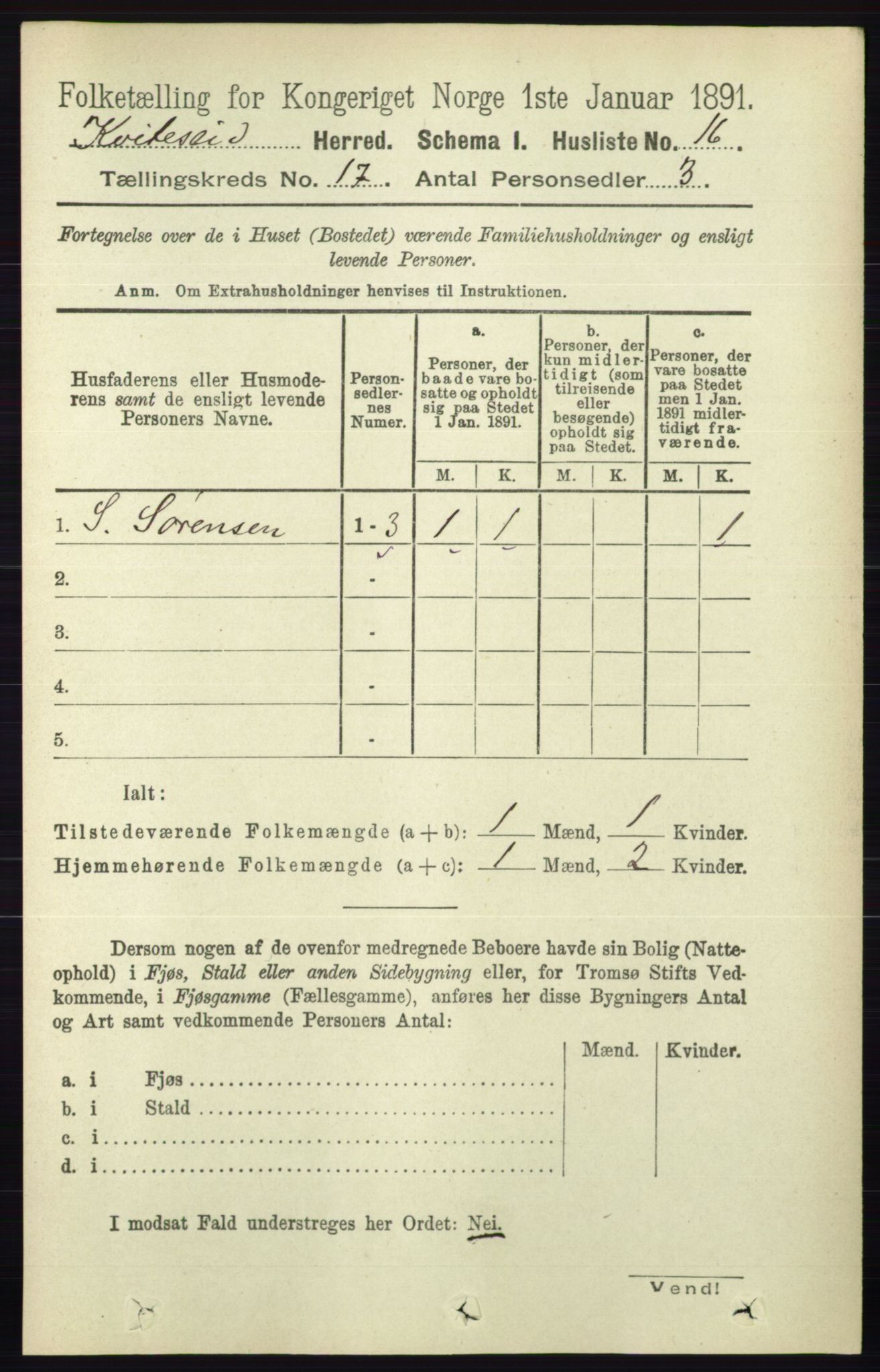 RA, 1891 census for 0829 Kviteseid, 1891, p. 3769